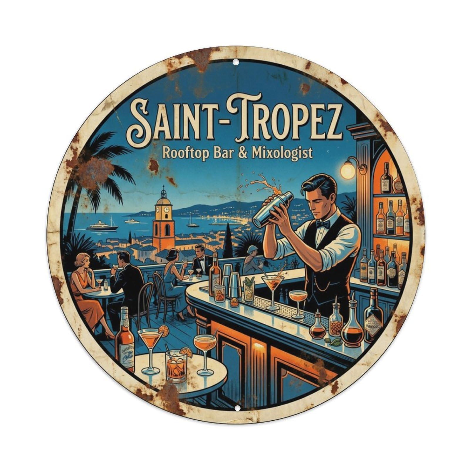 Rooftop Bar Mixology Saint Tropez Riviera City Travel Metal Tin Sign