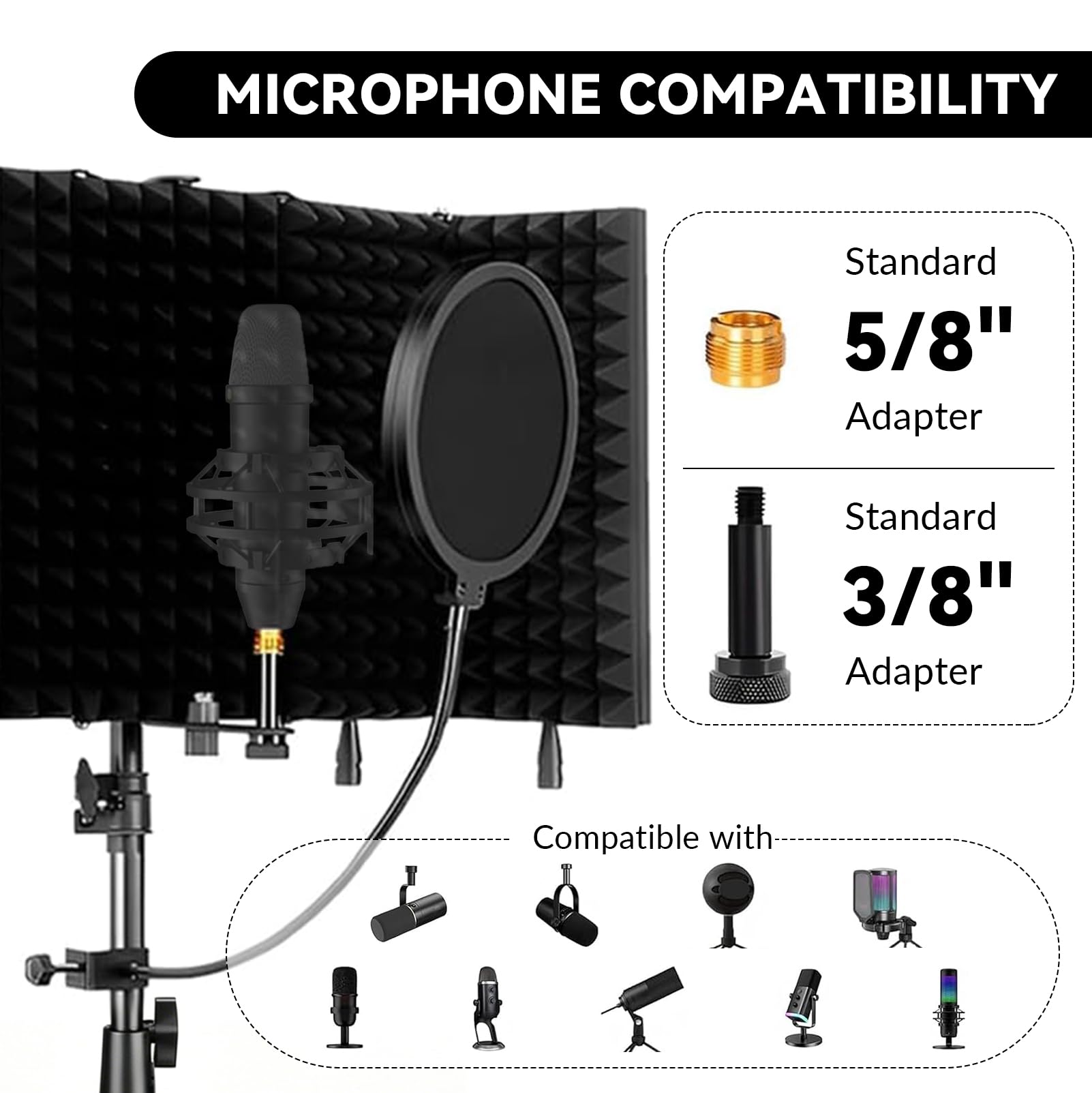 Isolamento Acustico per Microfono con Filtro Pop | Scatola in Schiuma Acustica Incorniciata, Supporto Treppiede, Assorbimento del Suono, Schiuma Assorbente