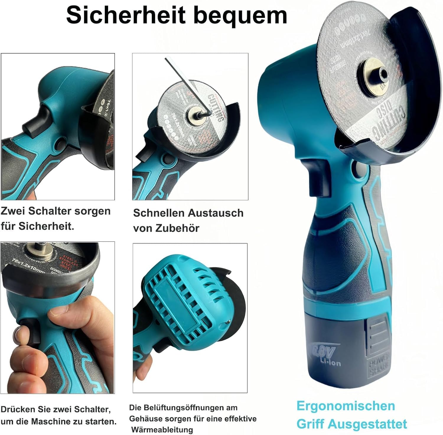 Mini Meuleuse Sans fil 16,8 V, Mini Disqueuse avec 2 Batteries, 28000 tr/min, Disques à Tronçonner 76mm Convient pour Couper Polir Meuler