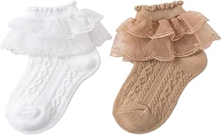 Socks for Girls | Girls Ruffle Frill Lace Net Cotton Ankle Socks, for 2-10 Years, White Pink Cream Brown Black Price In India