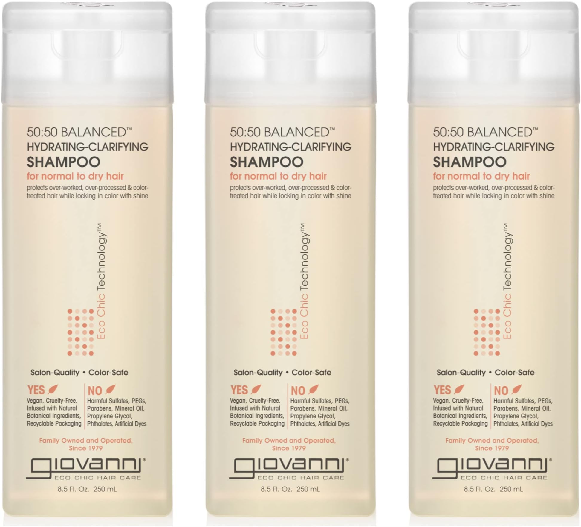 Eco Chic 50:50 Balanced Hydrating Clarifying Shampoo, 8.5 oz. - Leaves Hair pH Balanced for Over-Processed Hair, Lauryl & Laureth Lauryl & Laureth Sulfate Free, Color Safe (Pack of 3)