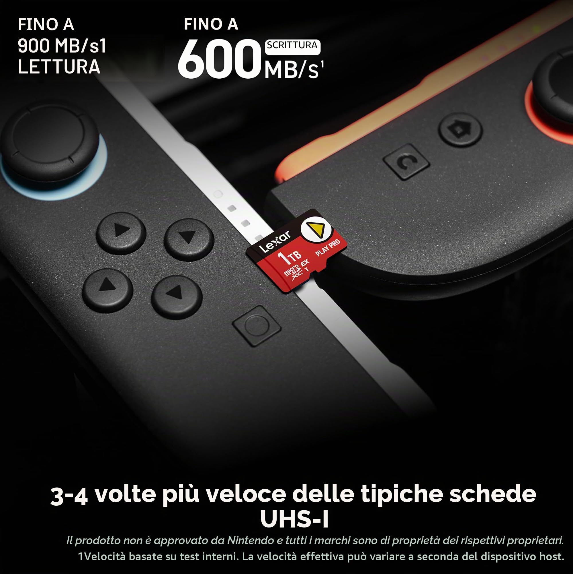 Lexar Scheda microSD Express Play Pro, UHS-I, C10, U3, V30, Full HD, video 4K, fino a 900/600 MB/s, compatibile con Nintendo Switch 2, ASUS ROG Ally, Steam Deck, dispositivi di gioco