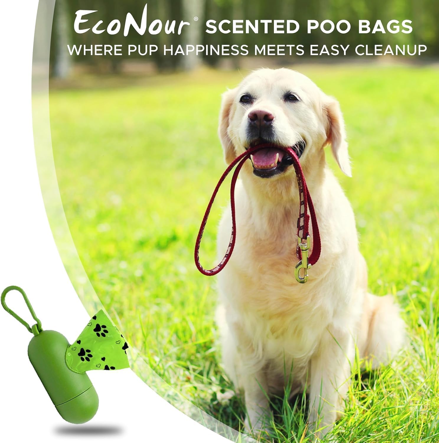 EcoNour Dog Poo Bags 540 Counts Biodegradable Poop Waste Bag with Odor-Masking Scent and Dispenser - 100% Leak Proof Convenient Dispensing, Durable & Generously Sized Dog Poop Bags for Pet Owners