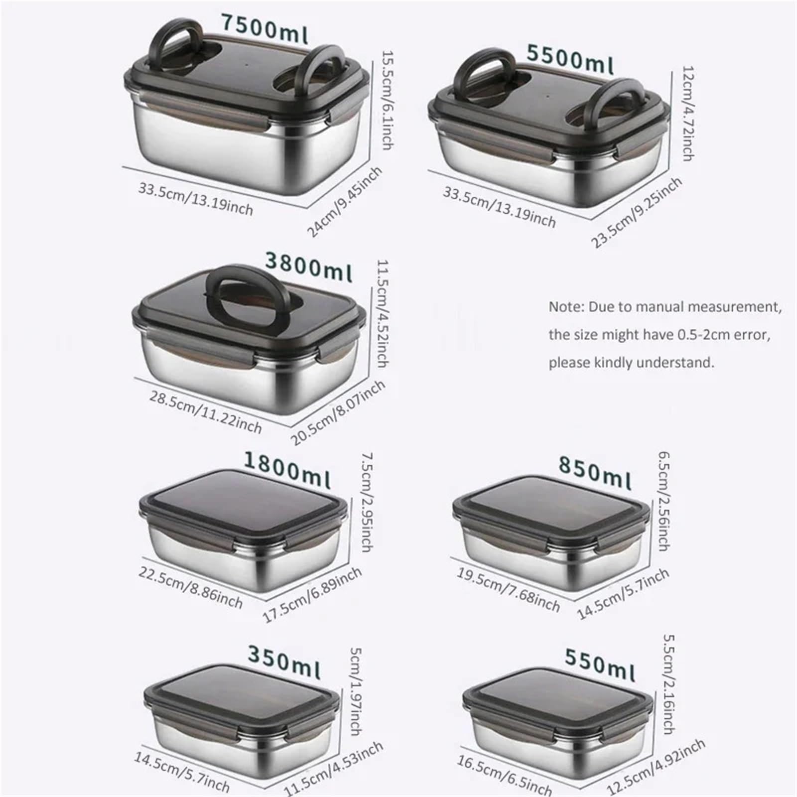 Portavivande In Acciaio Inox Contenitori for alimenti Bento Box in acciaio inox 304, for frigorifero, for la conservazione di, portatili, for esterni, 7 misure a scelta(7500ml)