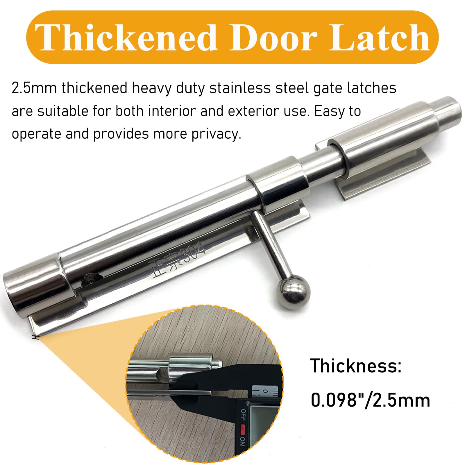 Slide Bolt Gate Latch - 6.3-inch 14mm Thick Slide Bolt Latch - Heavy-Duty 304