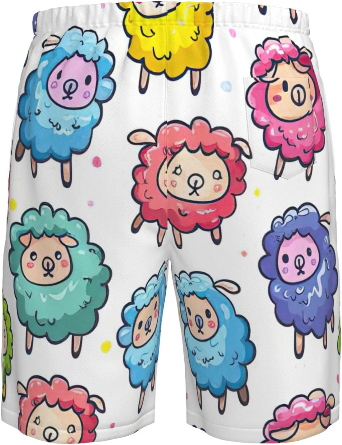 Cute Colorful Sheep Cartoon Pattern Print Mens Beach Pants Men's Novelty Swimtrunks Quick Dry Lining Beach Board Shorts S-3XL