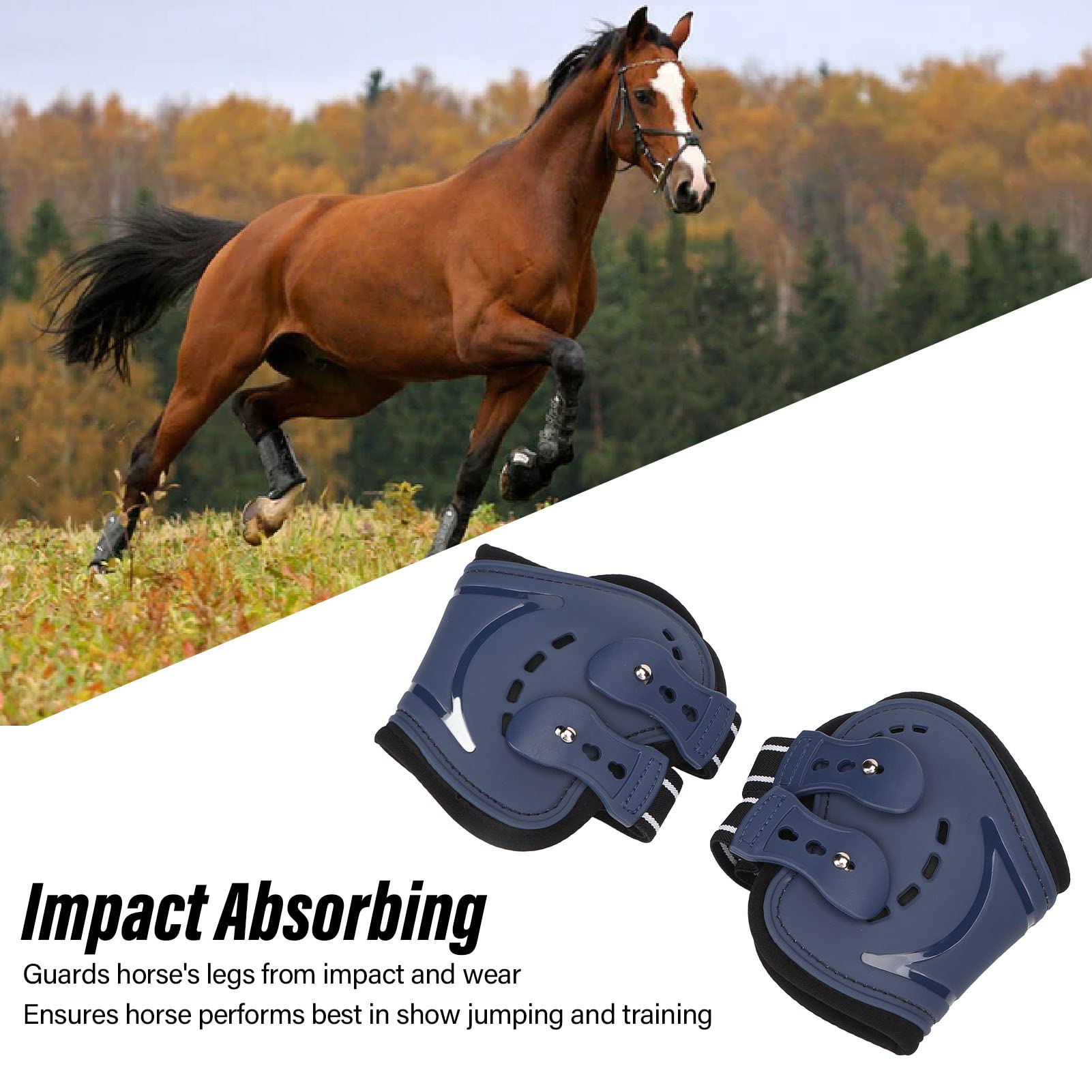 YedaHcy Horse Hind Leg Boots, Impact Absorbing, Breathable Non Slip, PU and Neoprene Material, for Jumping and Training, Blue (M)