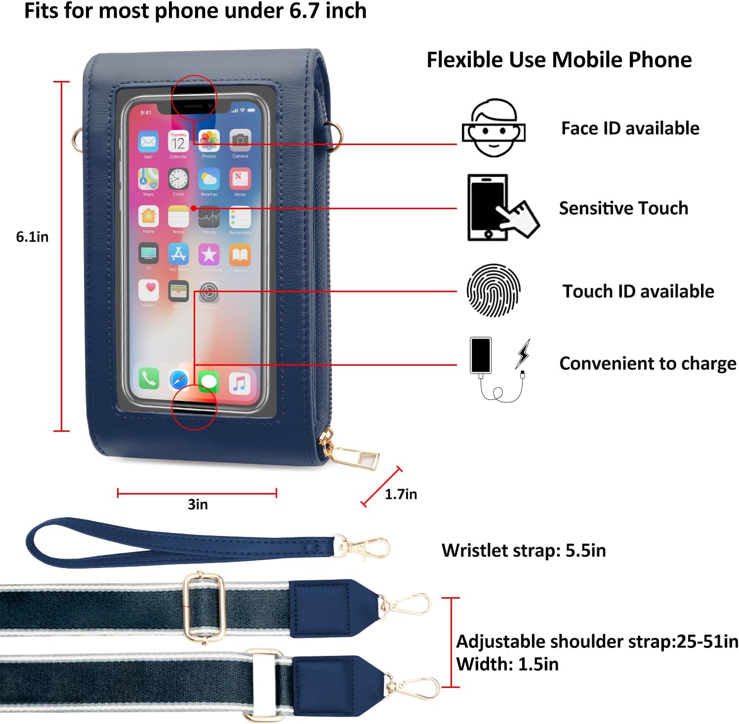 CrossBody Bags with Touchscreen Cell Phone Purse Window Zipper Pocket,RFID Blocking Card Holder iPhone bag for Women - Image 3