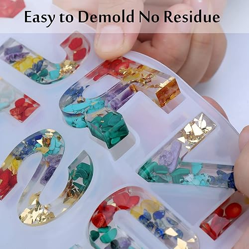 Miniatura 3 de Molde de resina de silicona con alfabeto invertido, resina de letras de números grandes con molde de fundición de estrella y luna para manualidades