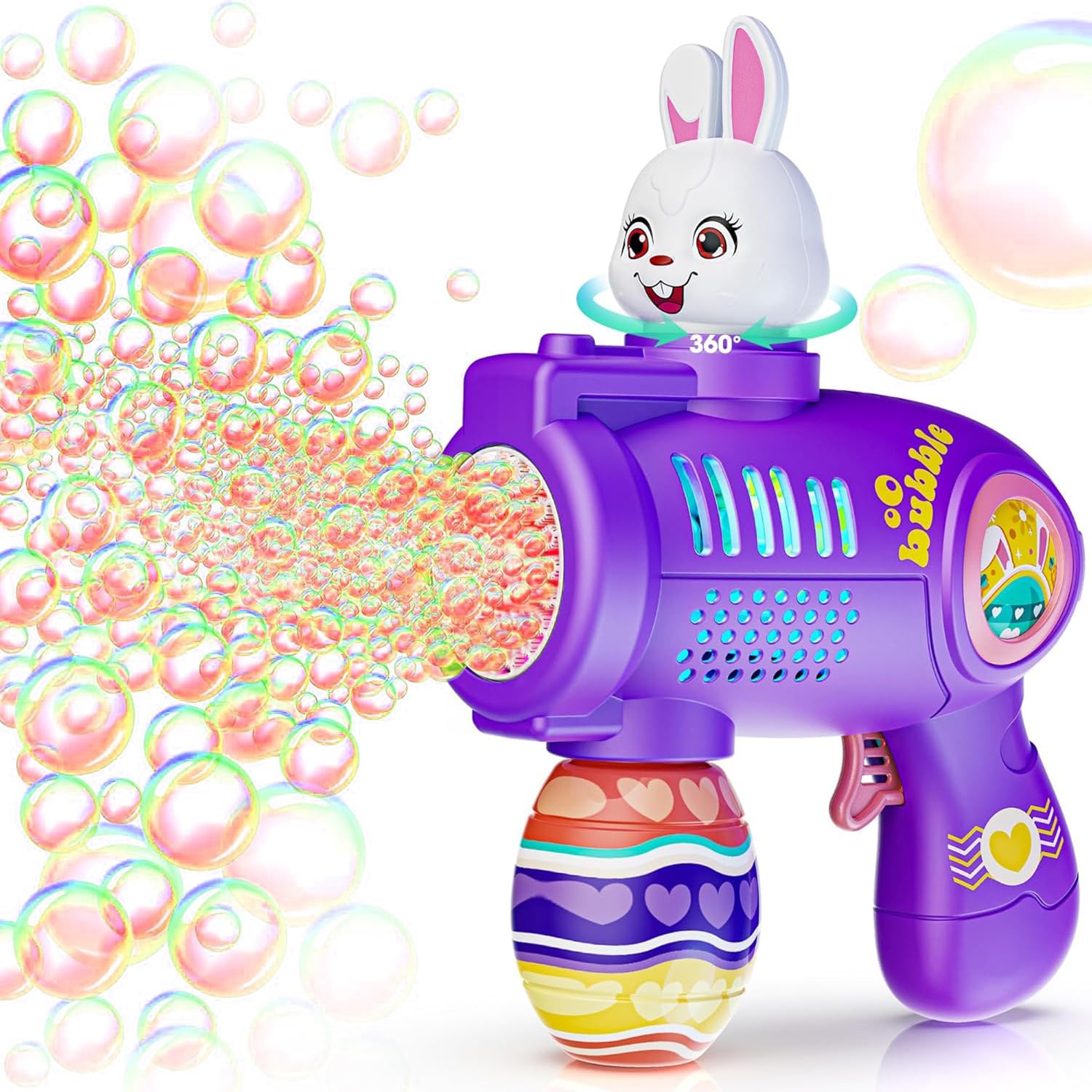 Easter Bunny Bubble Machine Gun for Toddlers, Easter Basket Stuffers for Kids Ages 3-8, Automatic Bubble Maker with 5 Packs Solution, Birthday Gift, Party Favors for Little Girls Boys