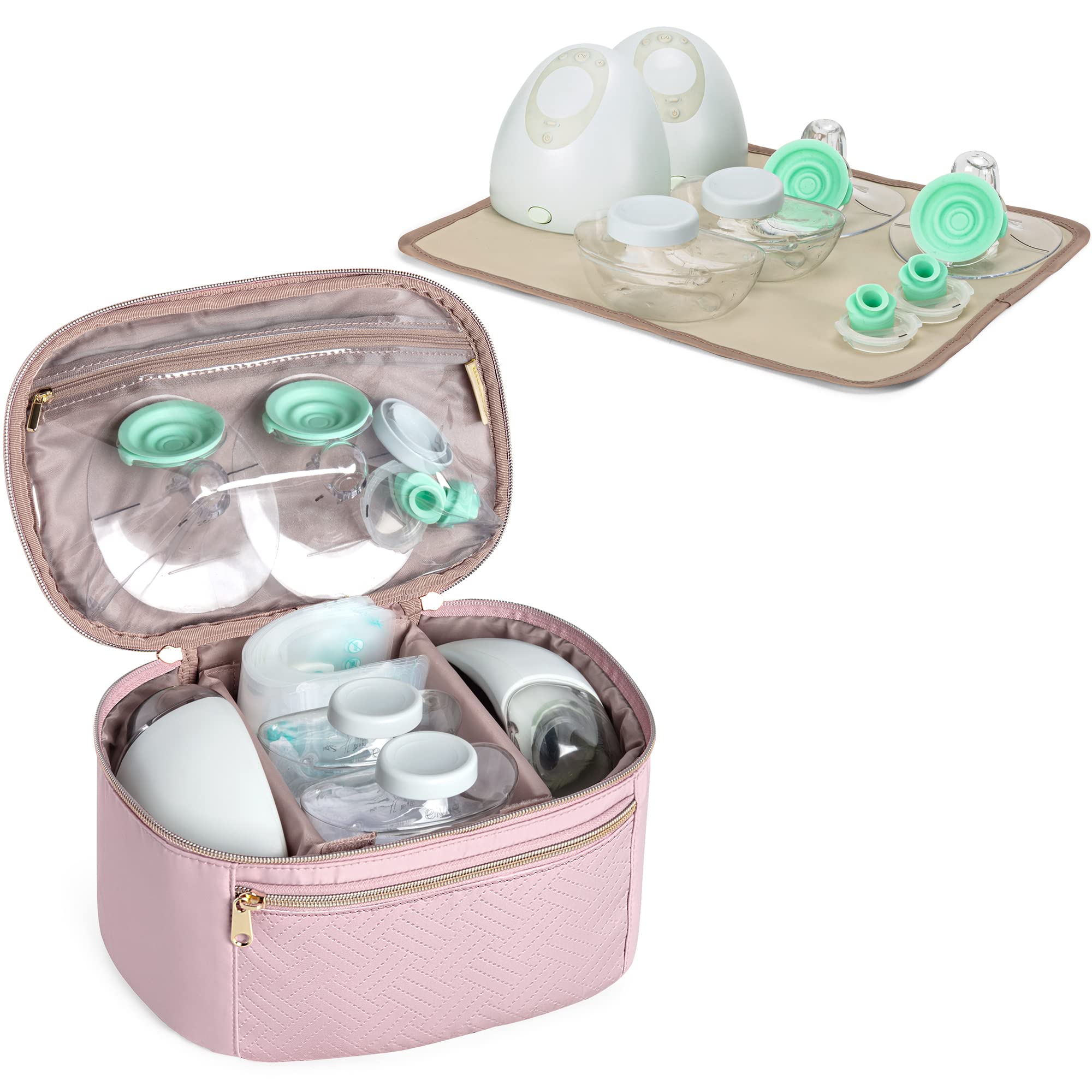 Fasrom Sac de Tire-Lait Compatible avec Les Pompes Elvie Et Medela Pump, Sac de Transport pour Tire-Lait avec Tapis ImperméAble pour Les Mamans Qui Travaillent Et Qui Voyagent, Rose(Sac Seulement)