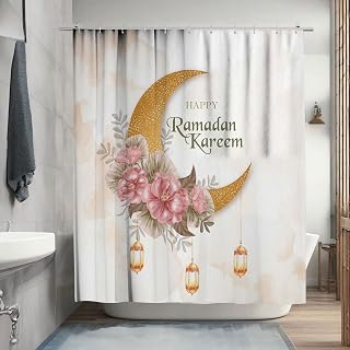 Ramadan Shower Curtain - 100% Polyester Shower Curtain with 12 Hooks, Beauty Bathroom Curtain 72x72 Inches