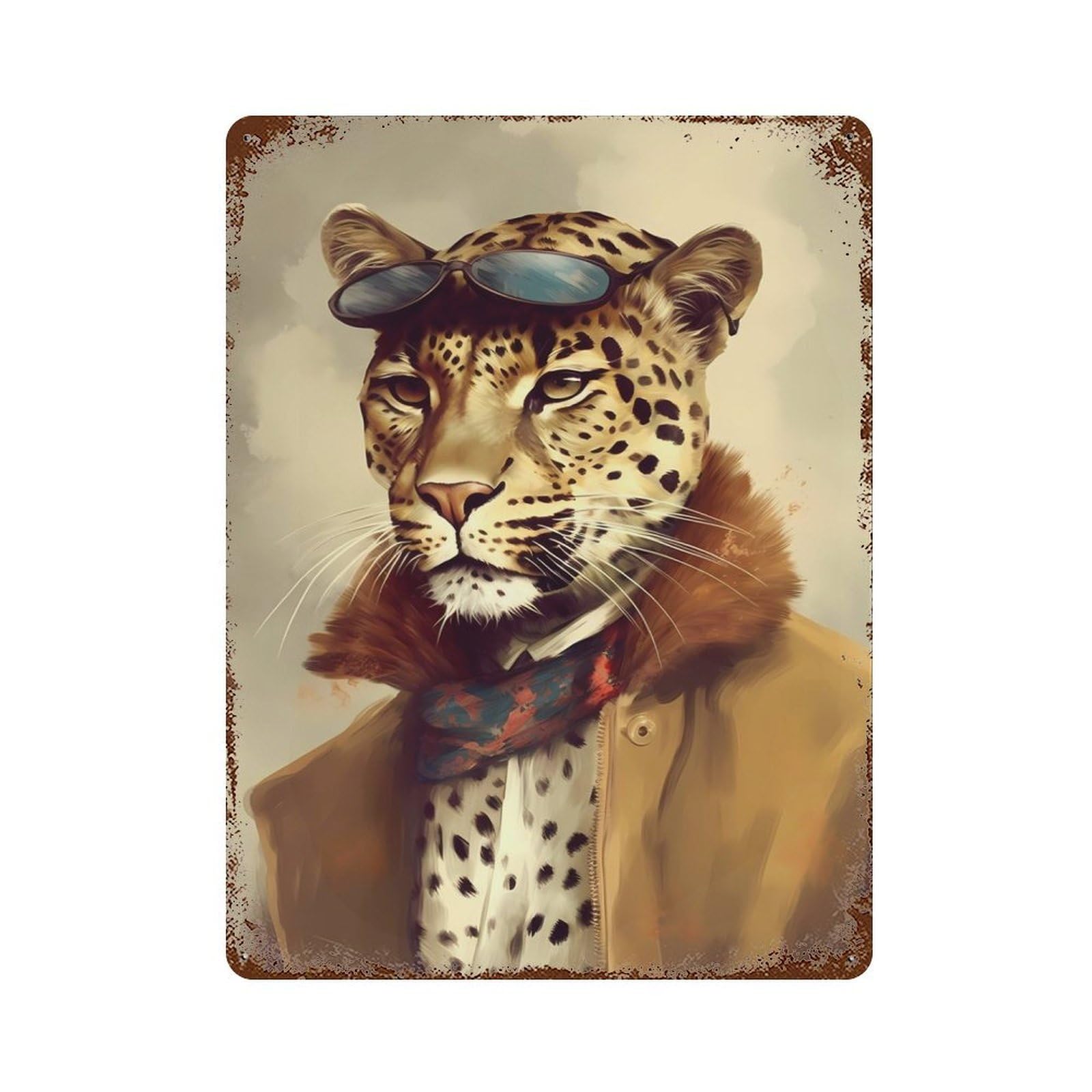 Leopard Cheetah Jag Fable Decorative Tin Sign 15.7"x11.8", Industrial Home Decor for Garage, Pub Or Kitchen