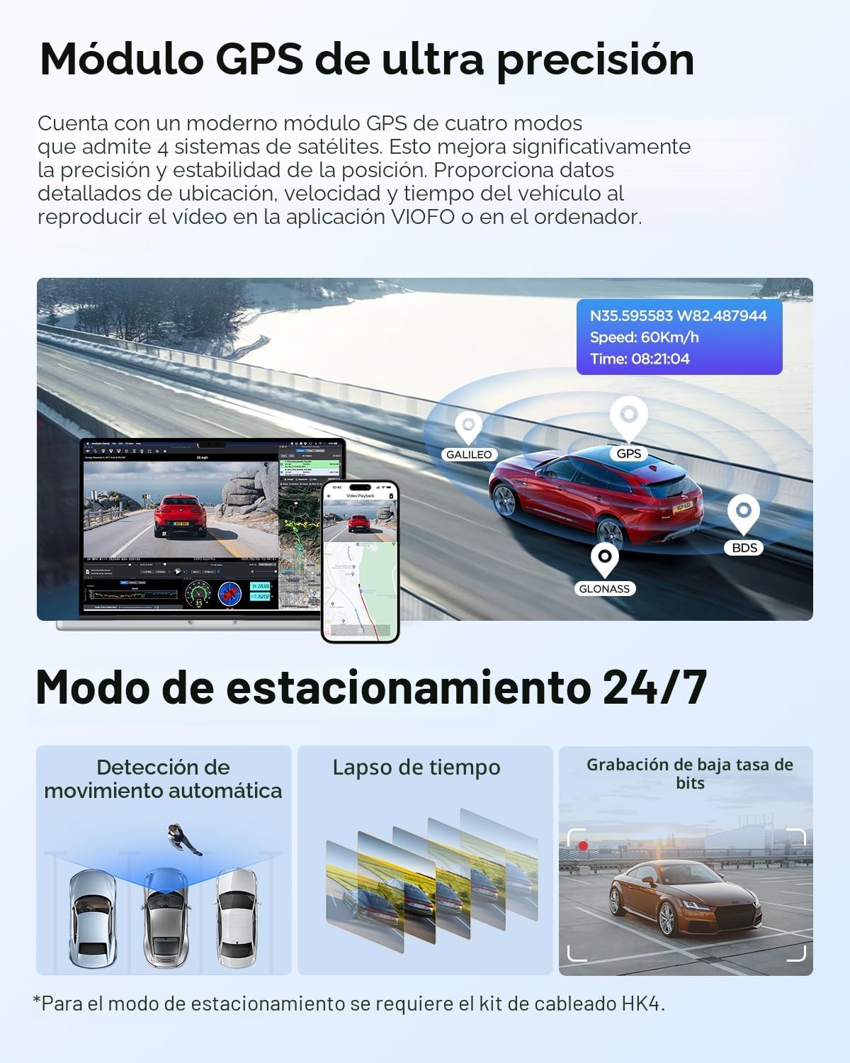 VIOFO A229 Plus 2K + 2K Dual STARVIS 2, cámara de salpicadero delantera y trasera HDR, control por voz y cámara de auto WiFi de 5 GHz, GPS ultra preciso, visión nocturna excelente 2.0