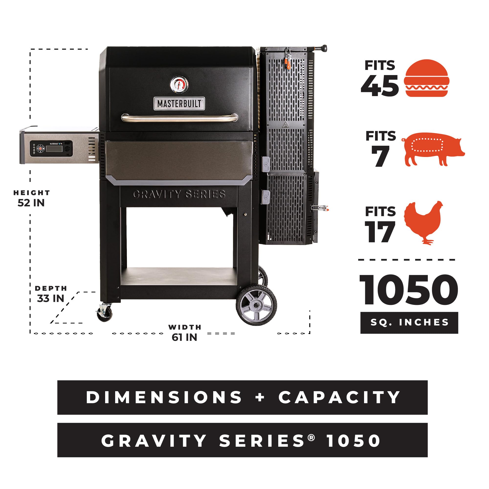 Masterbuilt® Gravity Series® 1050 Digital Charcoal Grill and Smoker with Digital Control, App Connectivity and 1,050 Cooking Square Inches in Black, Model MB20041220