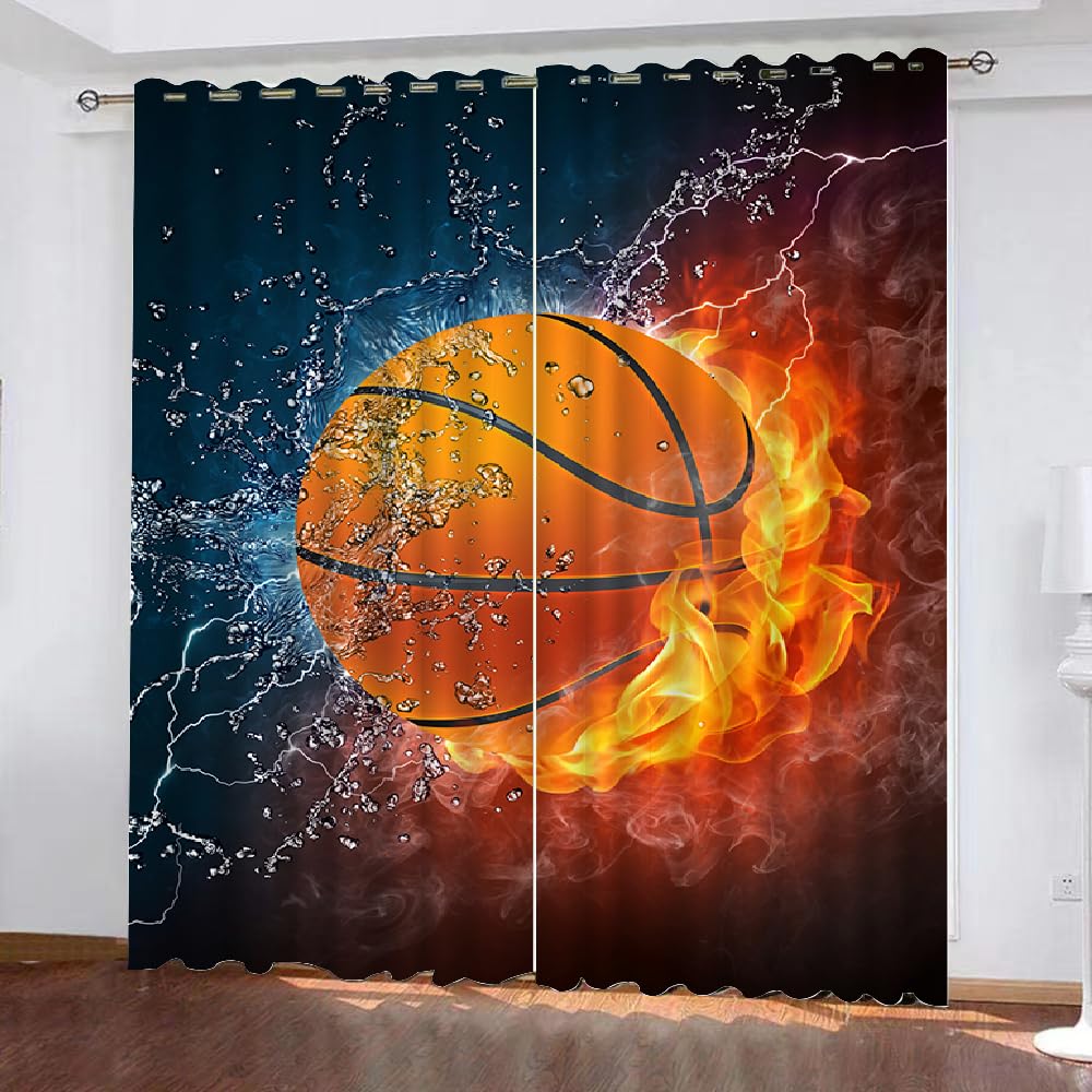 MARBRE 3D Basketball Blackout Curtains Polyester Fabric 2 Panels 107x138cm Thermal Insulated Room Darkening Eyelet Curtain Basketball Window Drapes for Home Decoration(Image 23-8)