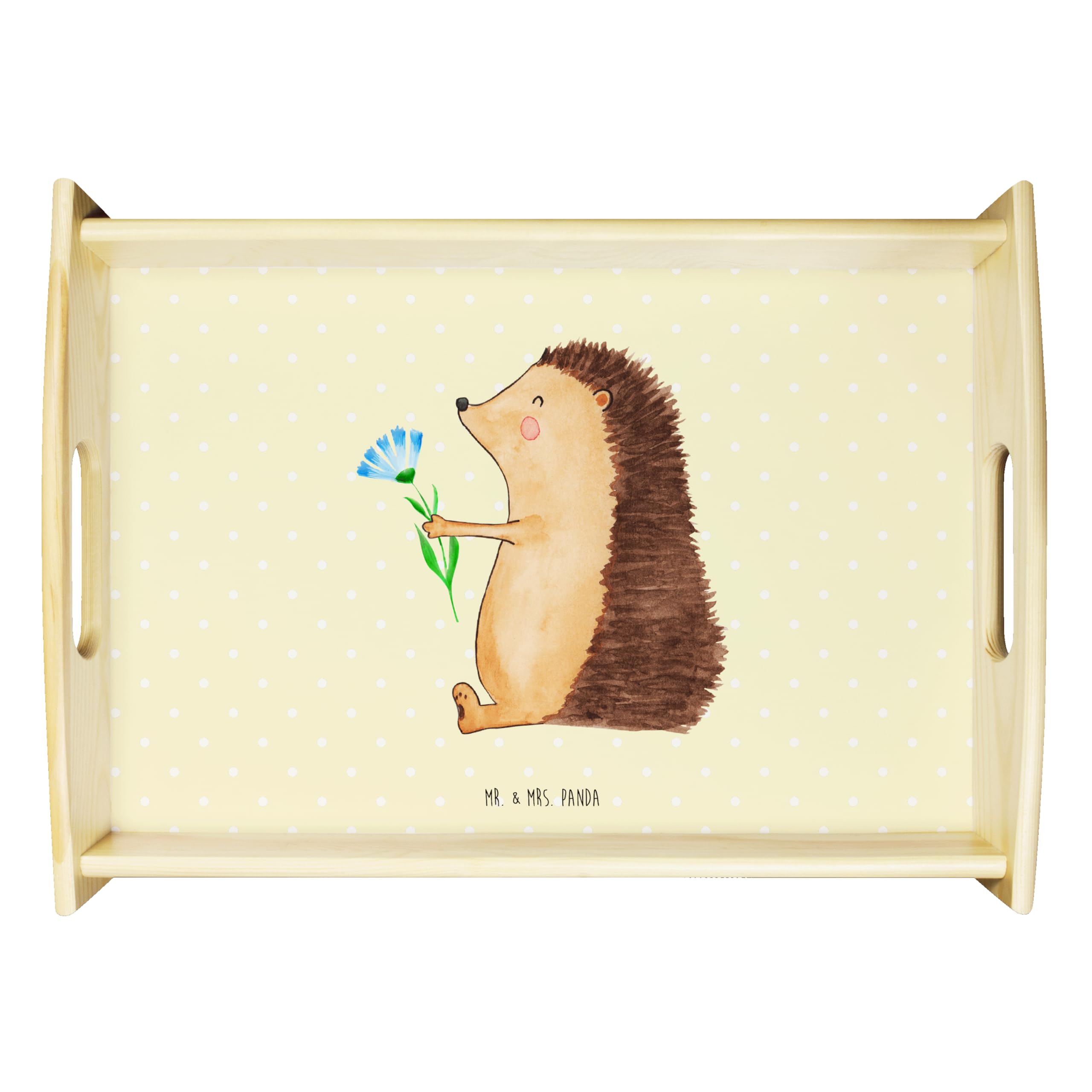 Mr. & Mrs. Panda Tablett Igel Blumen - Geschenk, serviertablett Holz, Krankenhaus, krank, Lustige Sprüche, Holztablett, Krankheit, Servier, Gute Besserung, Genesungswünsche, Dekotablett