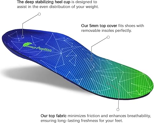 Miniatura 2 de Correct-Position Plantillas para pies para fascitis plantar, soporte para el arco, inserciones ortopédicas para aliviar los pies planos, arco alto,