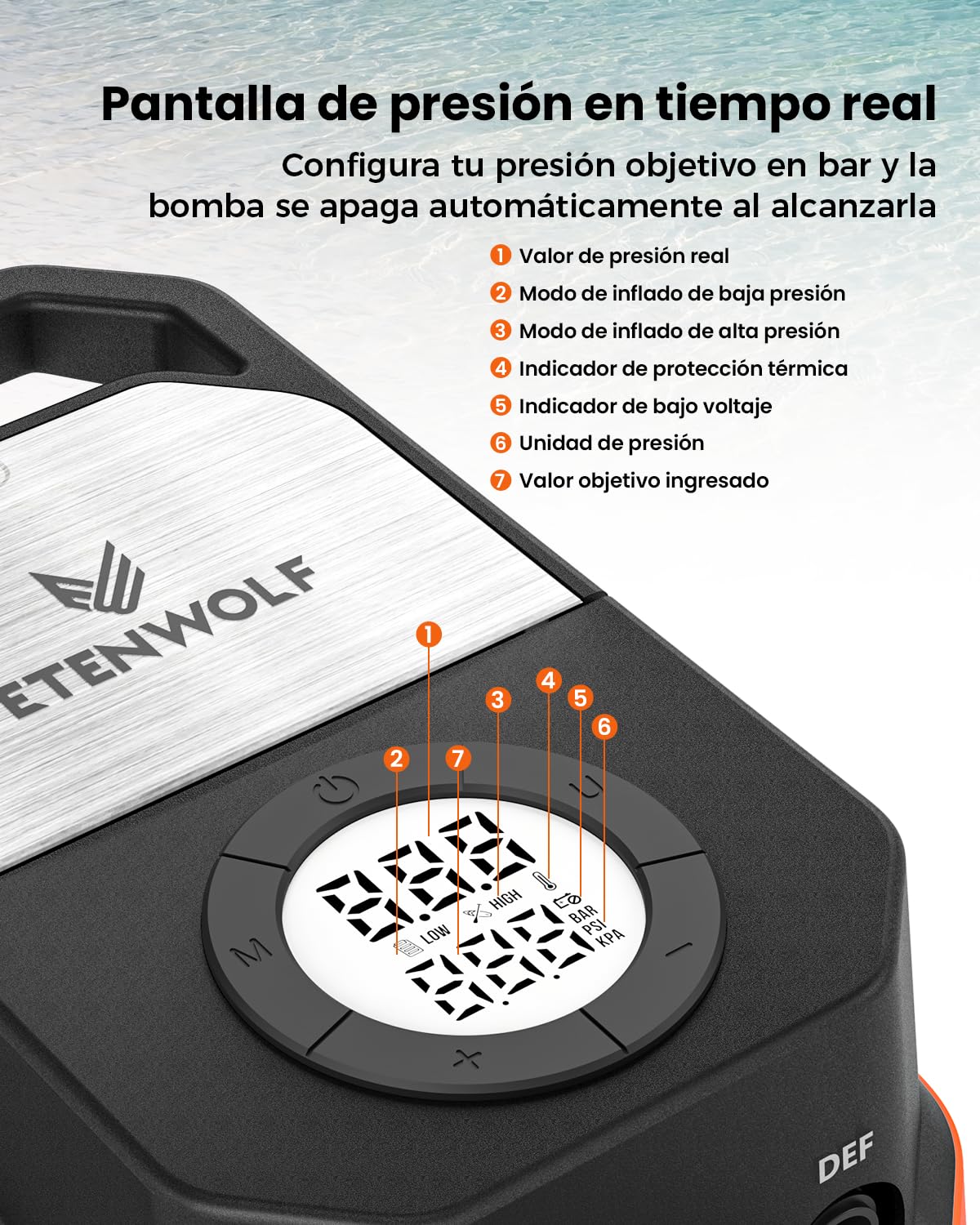 ETENWOLF S4 Inflador Paddle Surf Electrico - 1,4 Bar de Alta Presión 12V CC | Bomba de Aire con Parada Automática y Deflación - 4 Veces Más Rápida - para Barco, Stand Up Paddle Board y Kayak