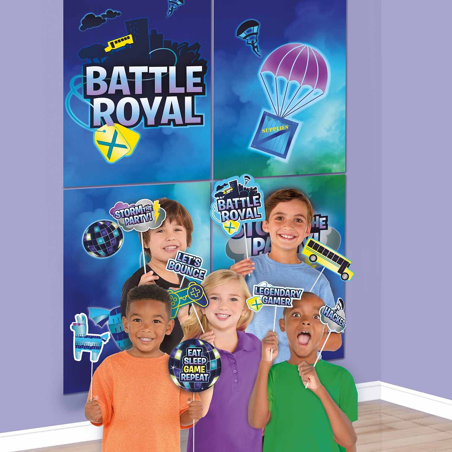 Battle Royal Scene Setter – 4 Wand-Banner & 12 Foto-Requisiten, Für Mottopartys & Events