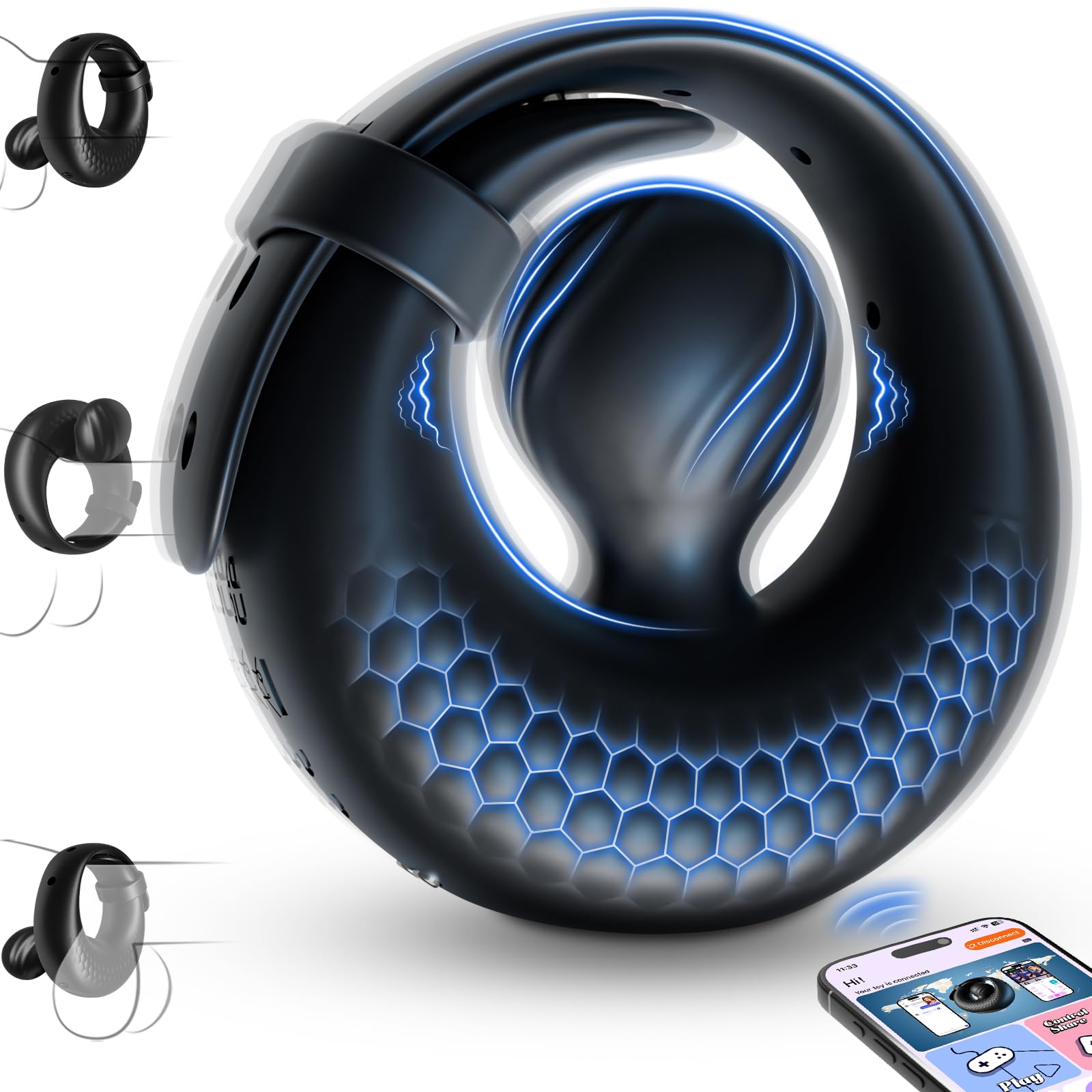 Vibrating Cock Ring Sex Toys - Adjustable Penis Ring Vibrator Clitoral Stimulator with Flexible Bulb 10 Vibrations for