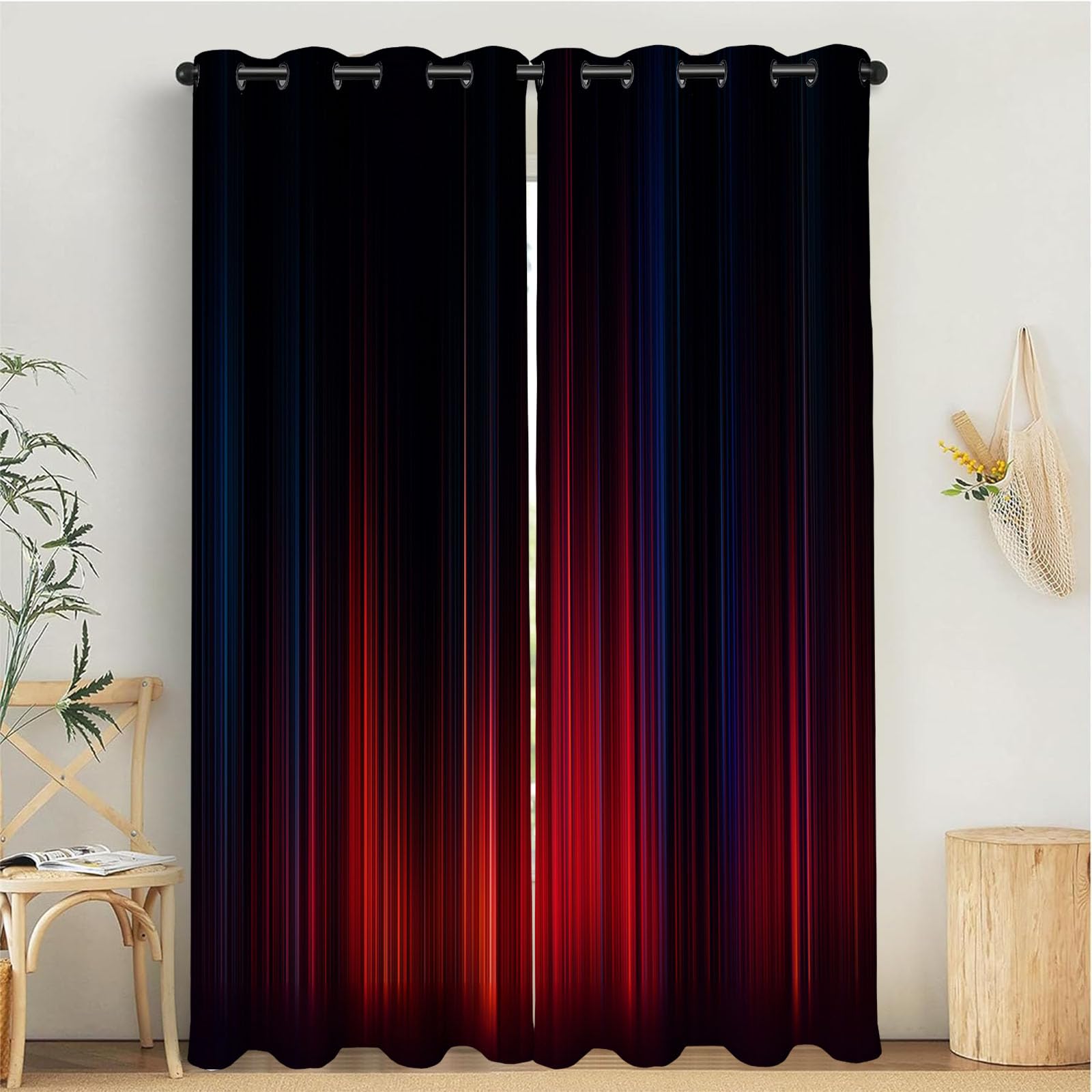 Rideaux occultants 140x200 rouge moderne imprimé 3D vertical panneau isolant fenêtre