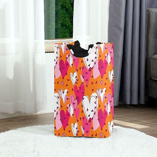 Miniatura 2 de Basket Laundry Valentines Day Love Orange Stylish Hearts Collapsable Art Stuff For Cubby Quilt cesta separadora de ropa