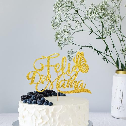 Miniatura 5 de Decoración de pastel dorado de Feliz Dia Mama para decoración de fiesta del día de la madre, letrero de mariposa dorado con purpurina dorada Feliz