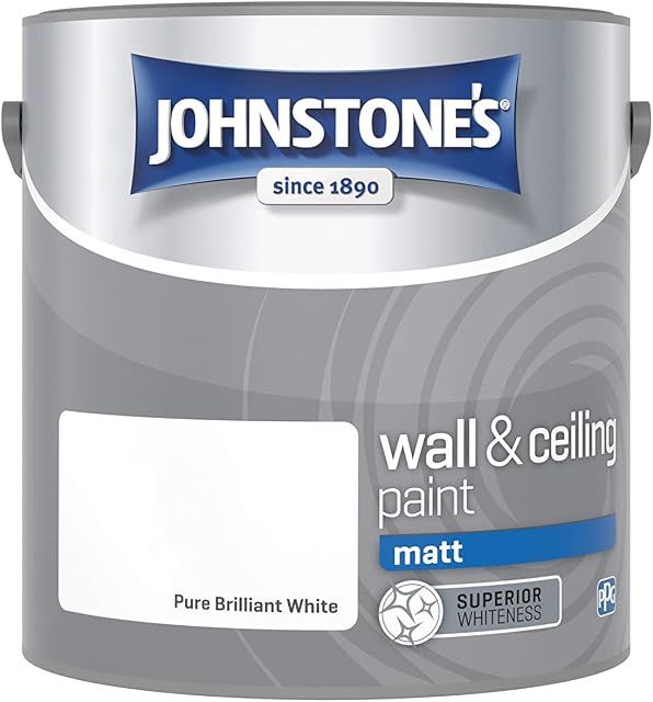 Johnstone's - Wall & Ceiling Paint - Pure Brilliant White - Matt Finish - Emulsion Paint - Fantastic Coverage - Easy to Apply - Dry in 1-2 Hours - 12m2 Coverage per Litre - 2.5L