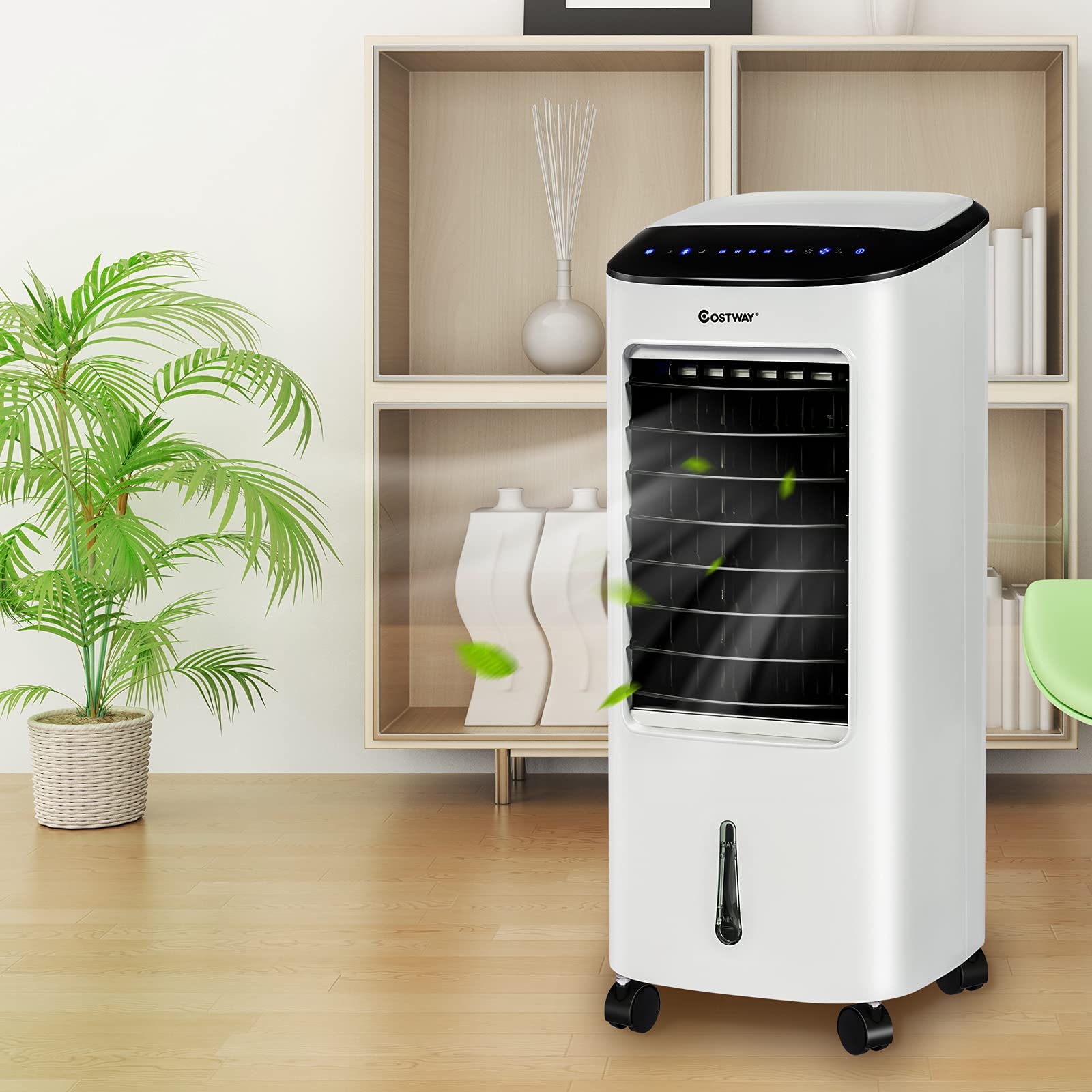 COSTWAY mobile Klimaanlage ohne Abluftschlauch inkl. 2 Kühlakkus | 3 in 1 Klimagerät Luftkühler Luftbefeuchter 75W / 7L Tank / 8H Timer / Fernbedienung / 2 Kühlakkus / 3 Stufen