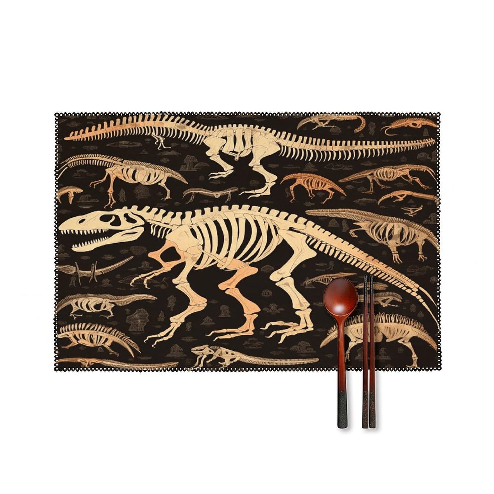 Dinosaur Skeleton Print Placemats Set of 4 Non-Slip Heat Resistant Table Mats Canvas Washable Cloth Place Mats Easy to Clean Premium Placemat for Kitchen Dining Table Decoration