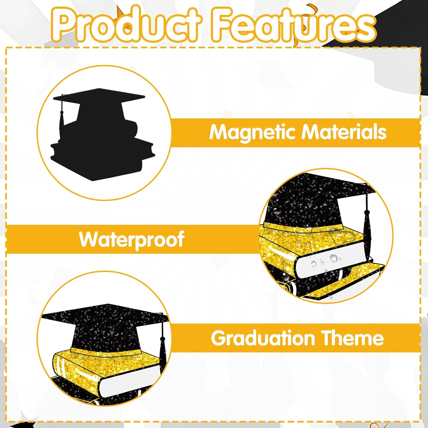 Graduation Car Magnets 2026, 46PCS Black Gold Graduation Car Decorations 2026 with Balloons, Congrats Grad Car Magnets and Decals Decor Supplies for Grad Parade Party image 3