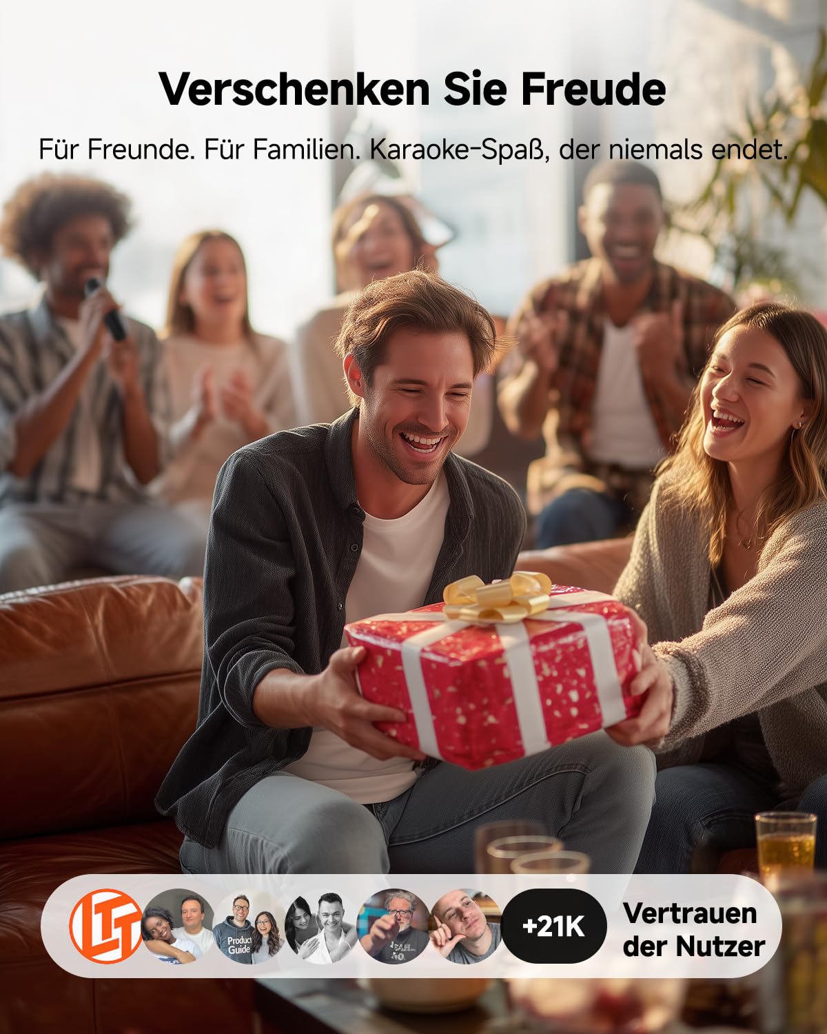 Ikarao Karaoke-Maschine für Erwachsene Kinder, mit Songtext-Display, WiFi-Verbindung zu YouTube & Karaoke-App, 2 EQ Autotune drahtlose Mikrofone, tragbares PA-System für Zuhause, Familie, Party