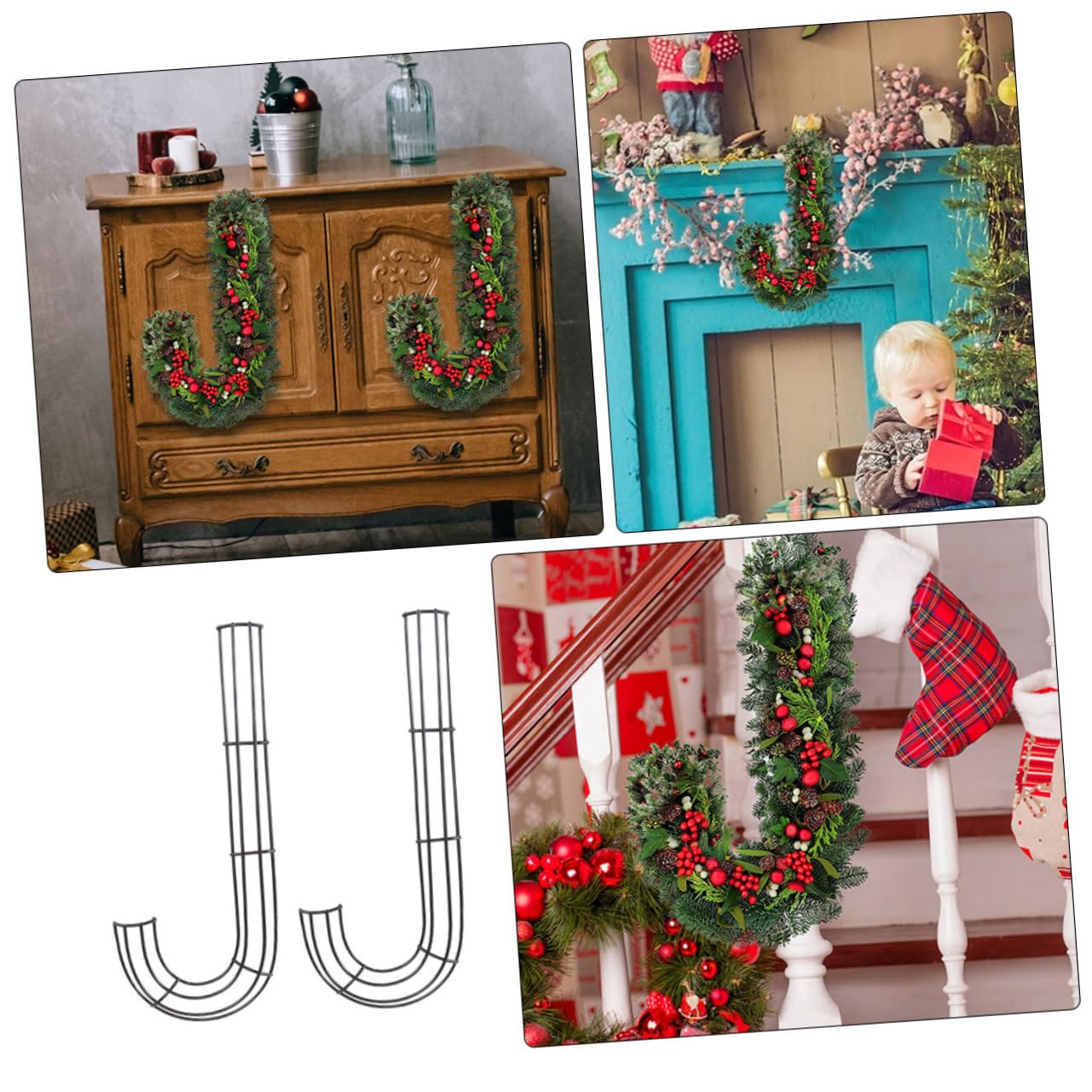 GOOHOCHY 2pcs Candy Cane Shaped Metal Wreath Frame Sturdy Floral for Christmas Decor for Holiday Home Decoration and Party Events