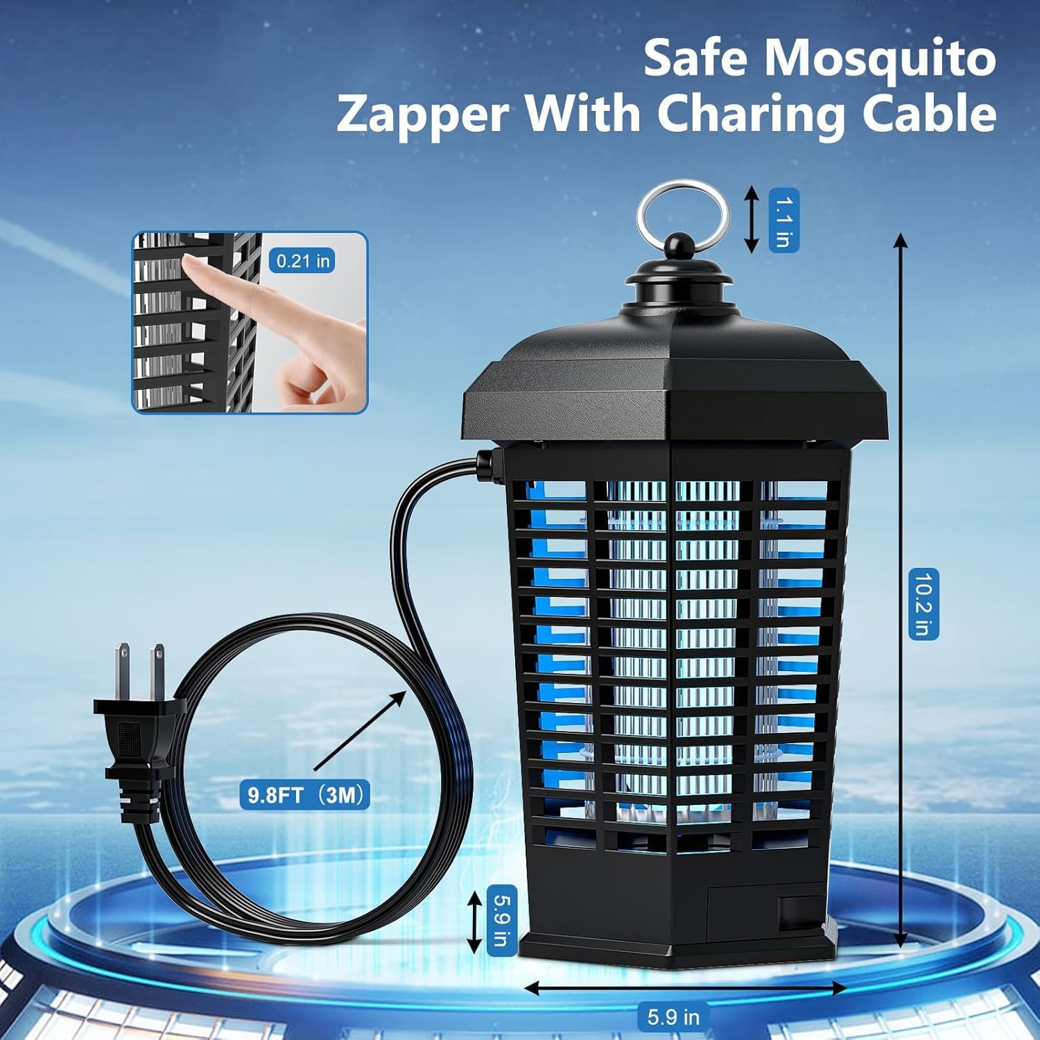 Bug Zapper for Outdoor,Waterproof Electric Mosquito Zapper, Mosquito Zappers, Insect Killer lamp, Electronic Fly Zapper for Backyard, Patio,Garden,Sport Fields Home（4200v,10ft Cord）