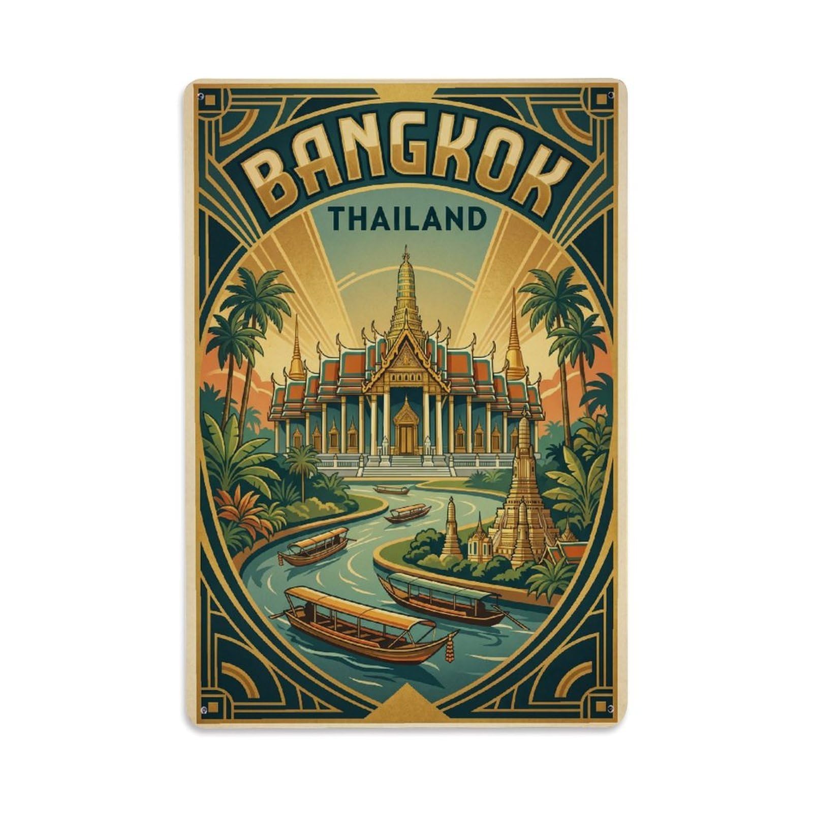 Vintage Travel Thailand Bangkok Metal Tin Sign Plaque Wall Decor for Cafe, Club Bar, Office, Garden Metal Poster 8x12Inch