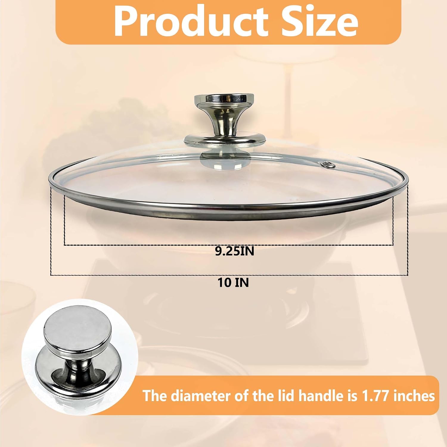 10.2 Inch Tempered Glass Lid | Replacement for 8 Quart Instant Pot | Clear Cover with Stainless Steel Handle | Dishwasher Safe