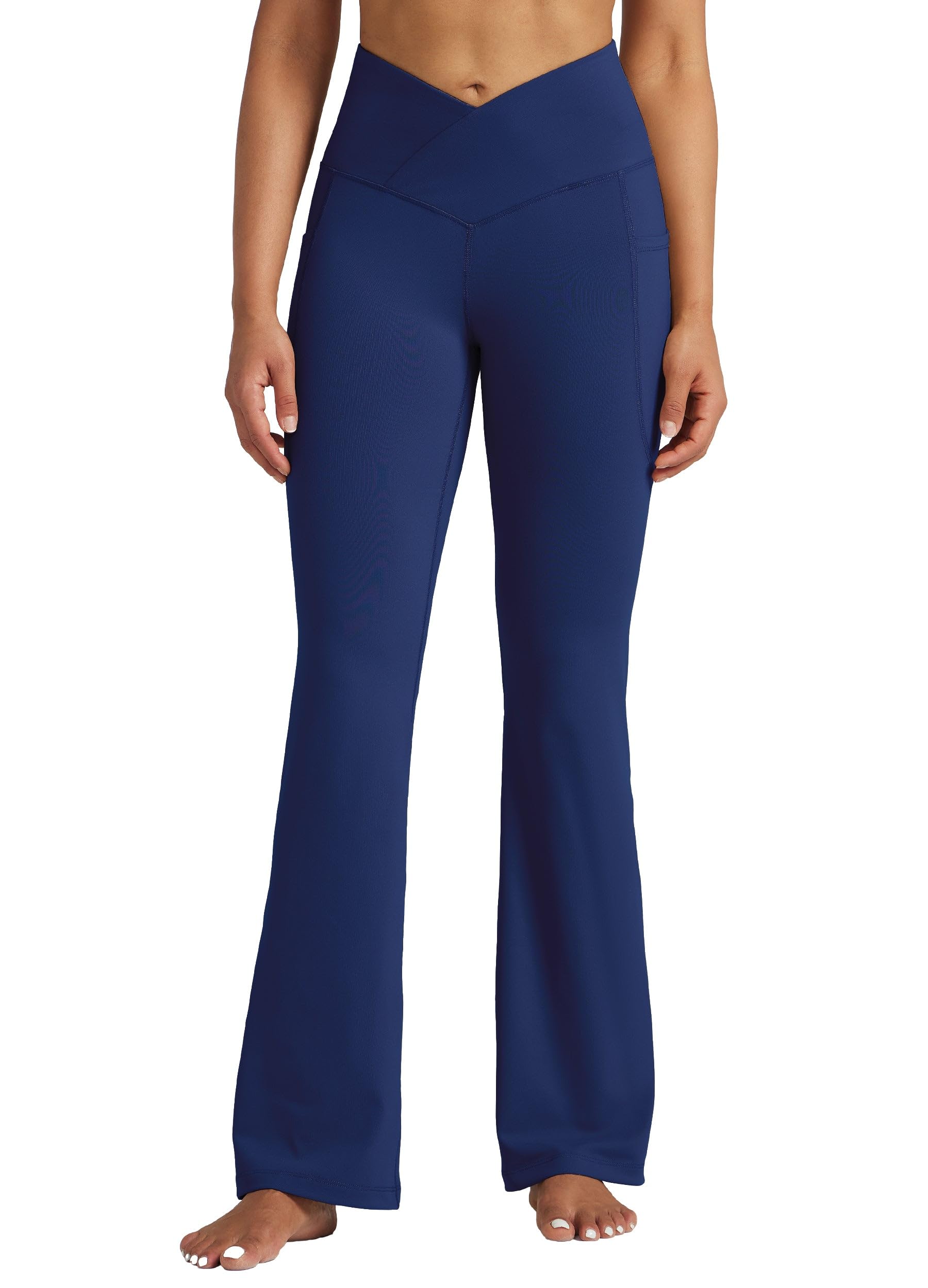 Willit Pantalon de yoga évasé pour femme - Taille haute - Coupe bootcut - Avec poches - 73,7 cm - 78,7 cm