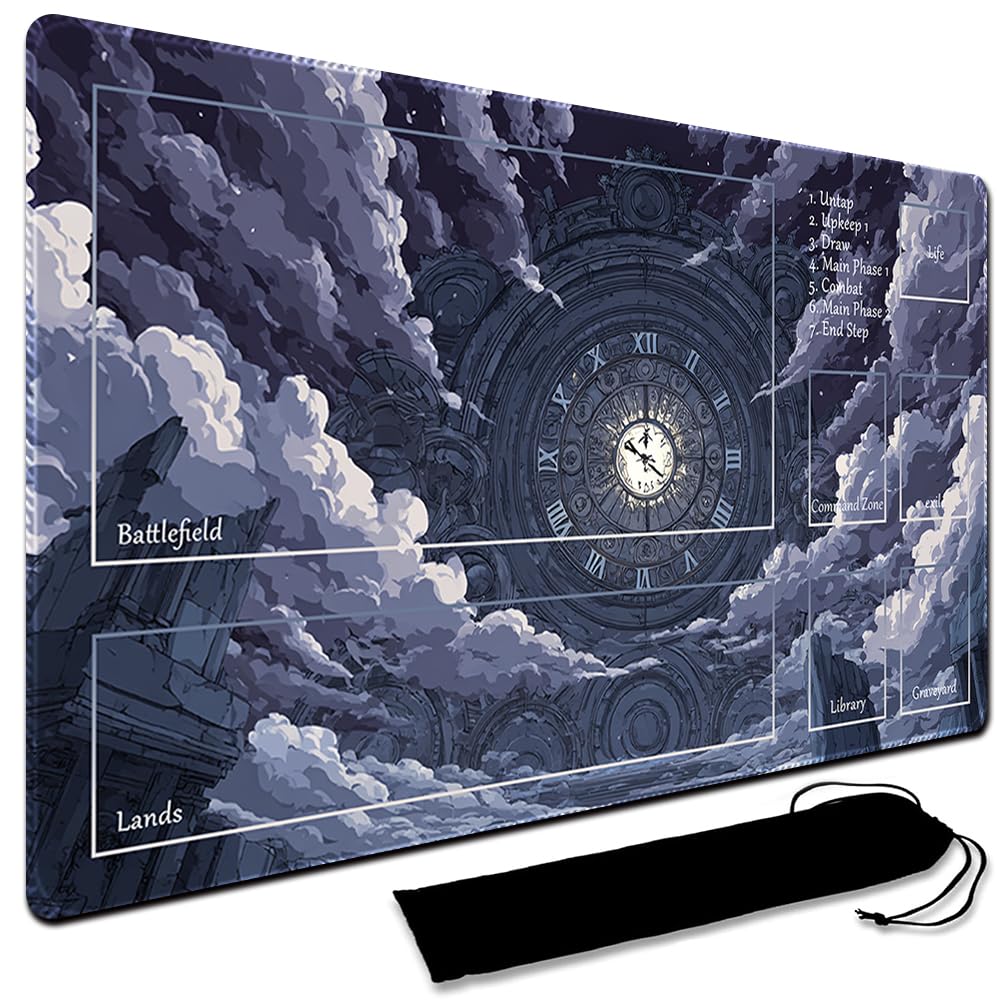 MTG Playmat, 60 x 35CM MTG Playmat with Zones, Stitched Edges Game Play Mat Trading Card Game Playmats Mouse Pad Smooth Rubber Surface TCG Game Mat with Storage Bag (With Zone,5)