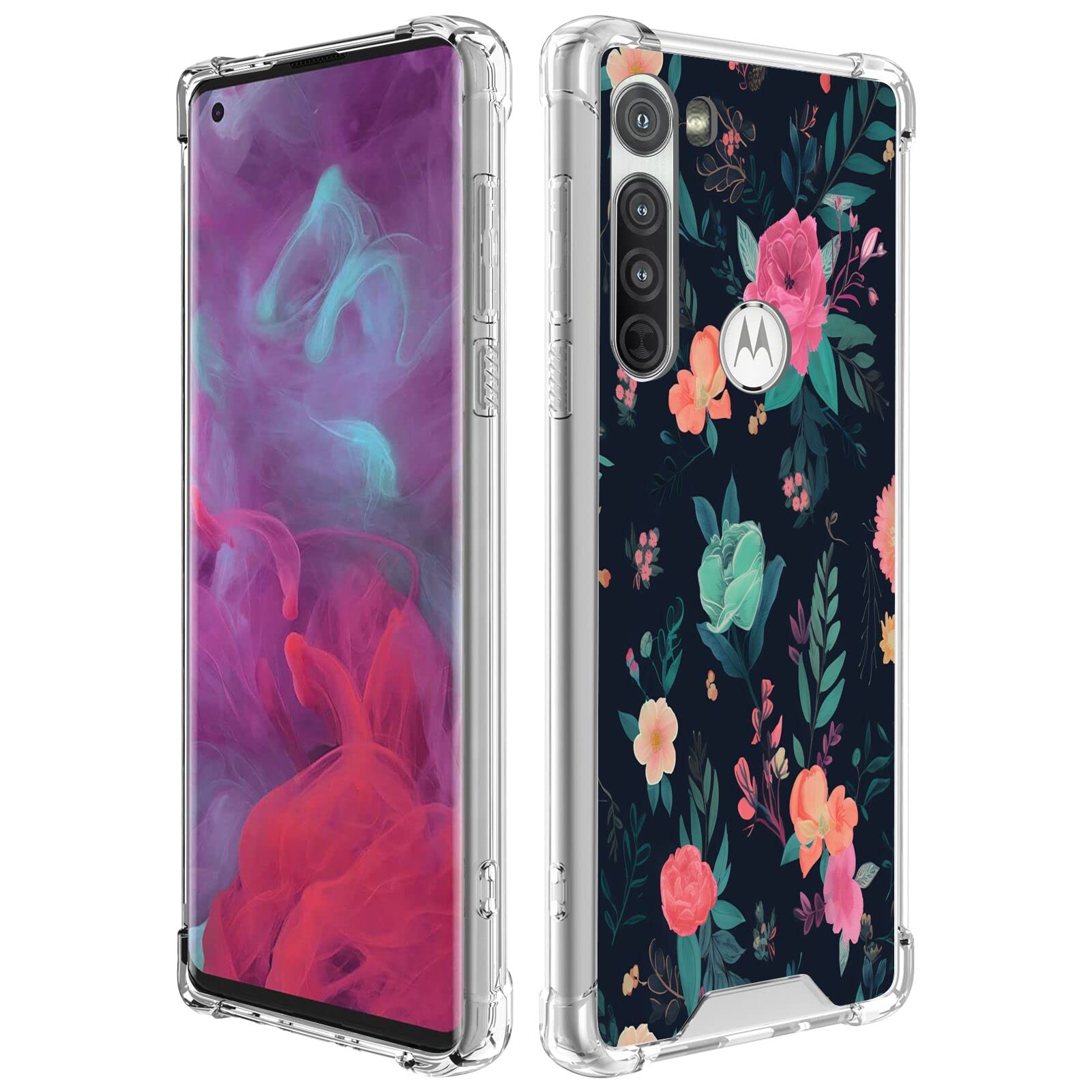Transparent Phone Case Compatible with Motorola Edge 5G Shock-Absorbing Anti-Scratch Clear with Four Corner Bumper and Designer Floral Pattern-3 Pattern
