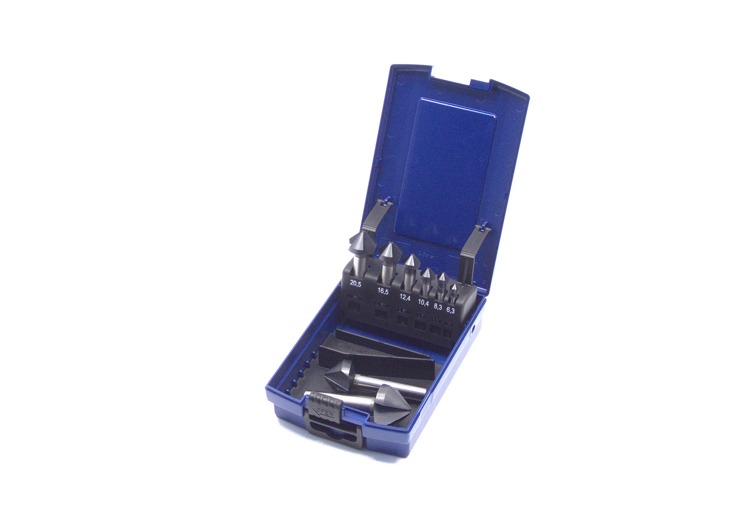 Juego De 6 Avellanadores Cónicos De 90° HSS - Diámetros De 6.3 A 20.5 Mm, Con Punzón Centrador De Latón