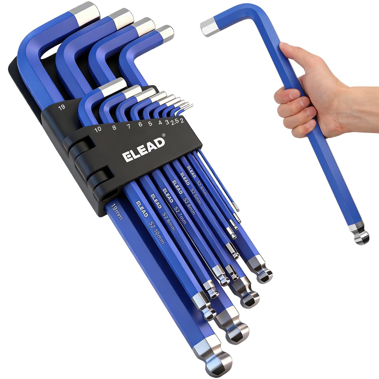 ELEAD Jumbo Hex Key Allen Wrench Set | 13-Piece Metric 2-19mm | Long Ball End Durable CR-V | Automotive | Mechanic | Furniture | Professional Grade Tools