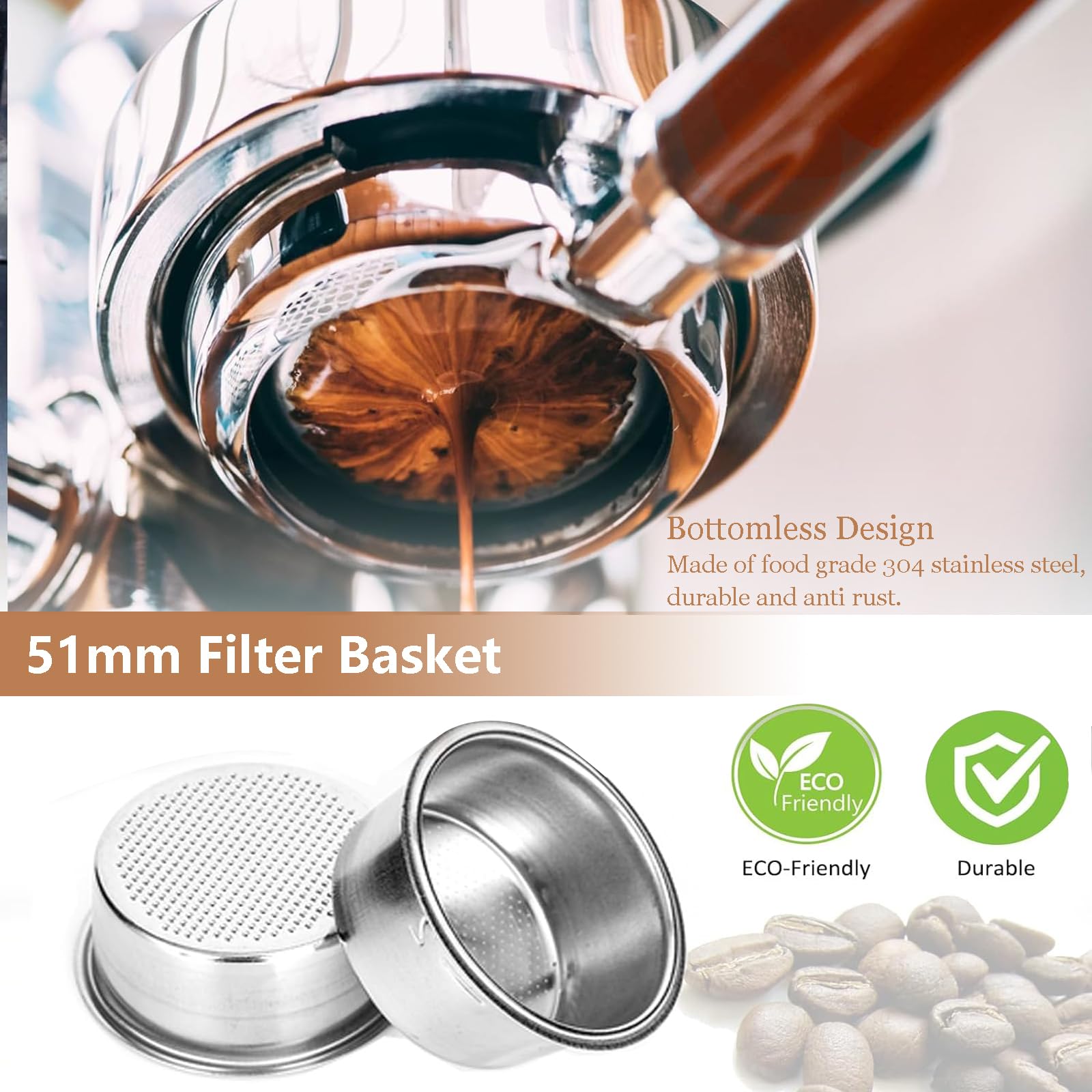 Accessoire Café Professionnel 51mm Porte-filtre Sans Fond 51mm Alouweekuky - Compatible DeLonghi Dedica - 2 Bacs à Poudre - Acier Inox Delonghi Magnifica S