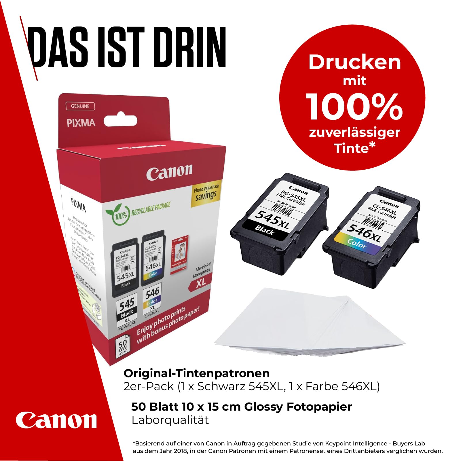 Canon Tintenpatronen & Papier-Multipack - PG-545XL/CL-546XL Original Druckerpatronen 2er Pack (1 x Schwarz, 1 x Farbe) & 4x6 Fotopapier (50 Blatt)