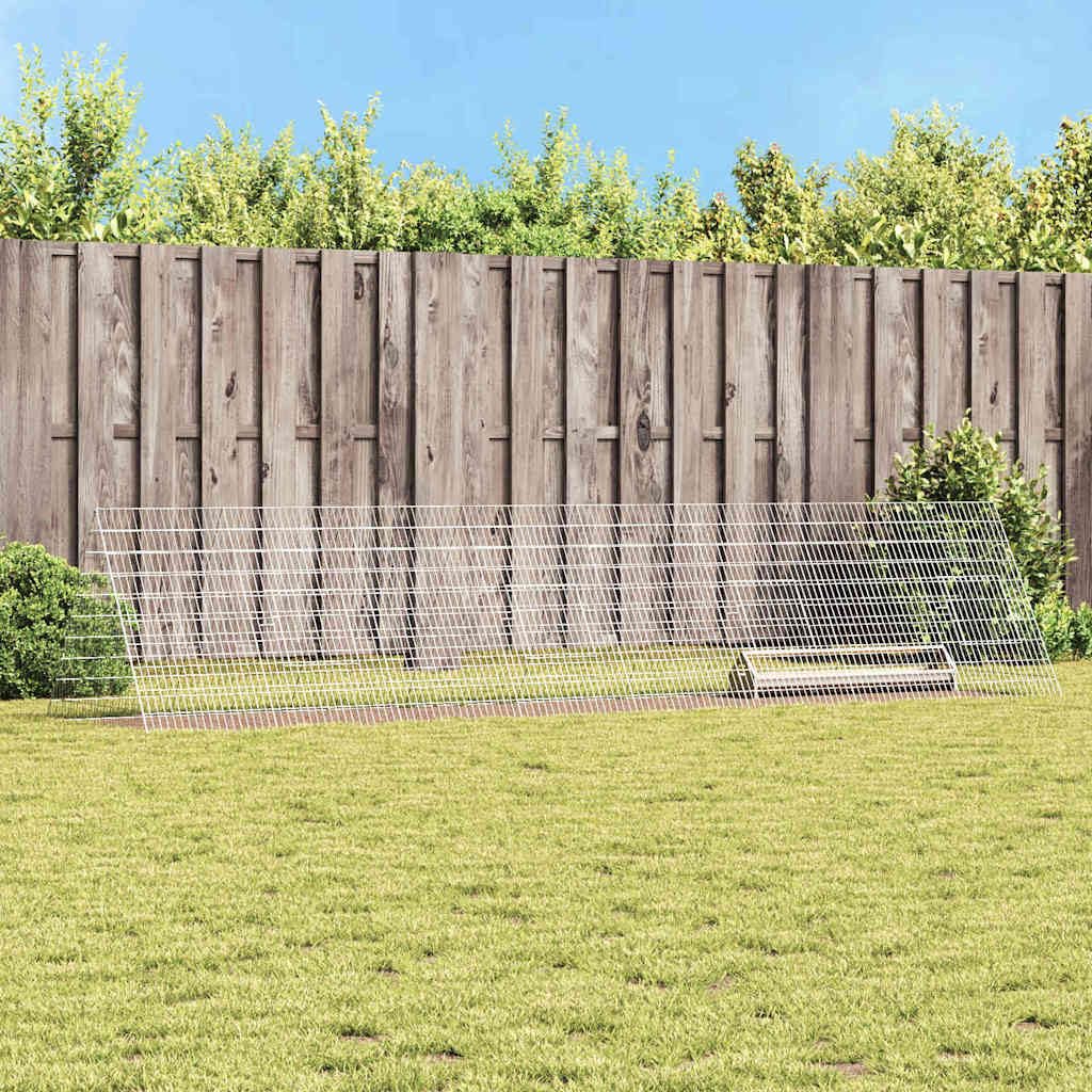 Hühnerkäfig Silber verzinkter Stahl 430 x 100 x 85 cm Stabiler Kleintier Käfig mit Dach und Gitter für Garten Balkon Outdoor als Voliere und Freilauf Gehege