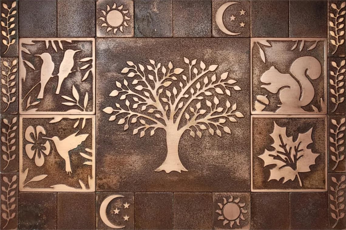 Handmade Copper Brown Patina Kitchen Backsplash Tiles - Beautiful, Unique backsplash with Nature - 35.43 x 23.62 Set of 29 Decorative Metal Tiles for Premium Wall Decor, Mural Artwork, and More
