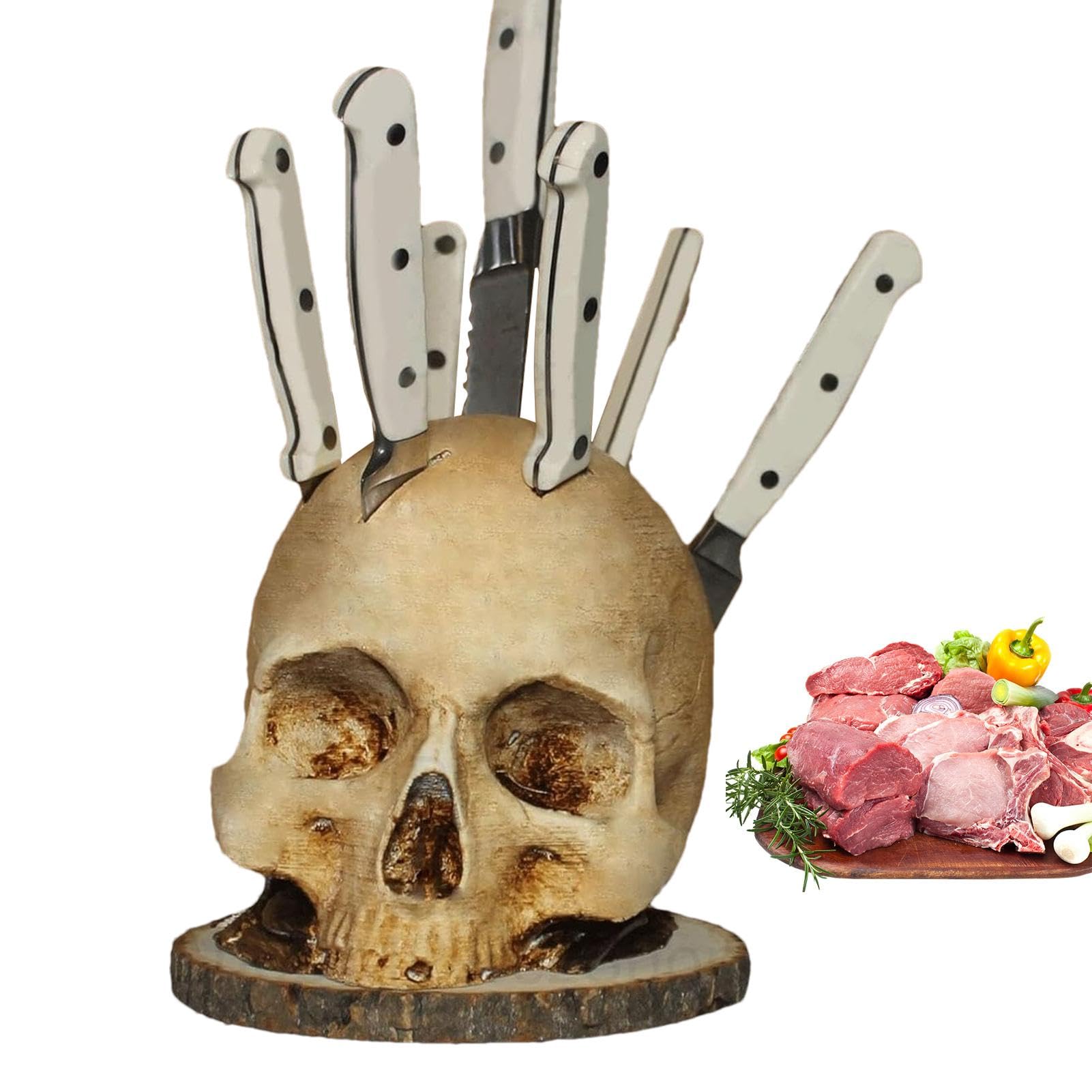 Skull K?IFE Holder - Creative Knives Organizer, Horror Skeleton K?IFE Storage | Skull Decor Kitchen Storage Knives Rack, Multiple Functional Skull Skeleton Knives Stand for Kitchen Counter