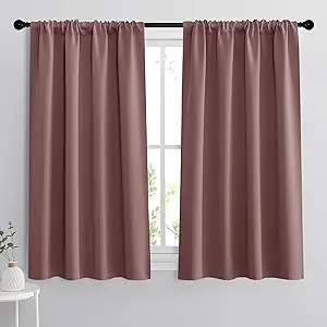 RYB HOME 45 inch Curtains for Living Room, Rod Pocket Thermal Insulated Small Window Drapes Room Darkening Shades for Bedroom Studio Closet, W 42 x L 45 inch, Set of 2 Panels, Wild Rose