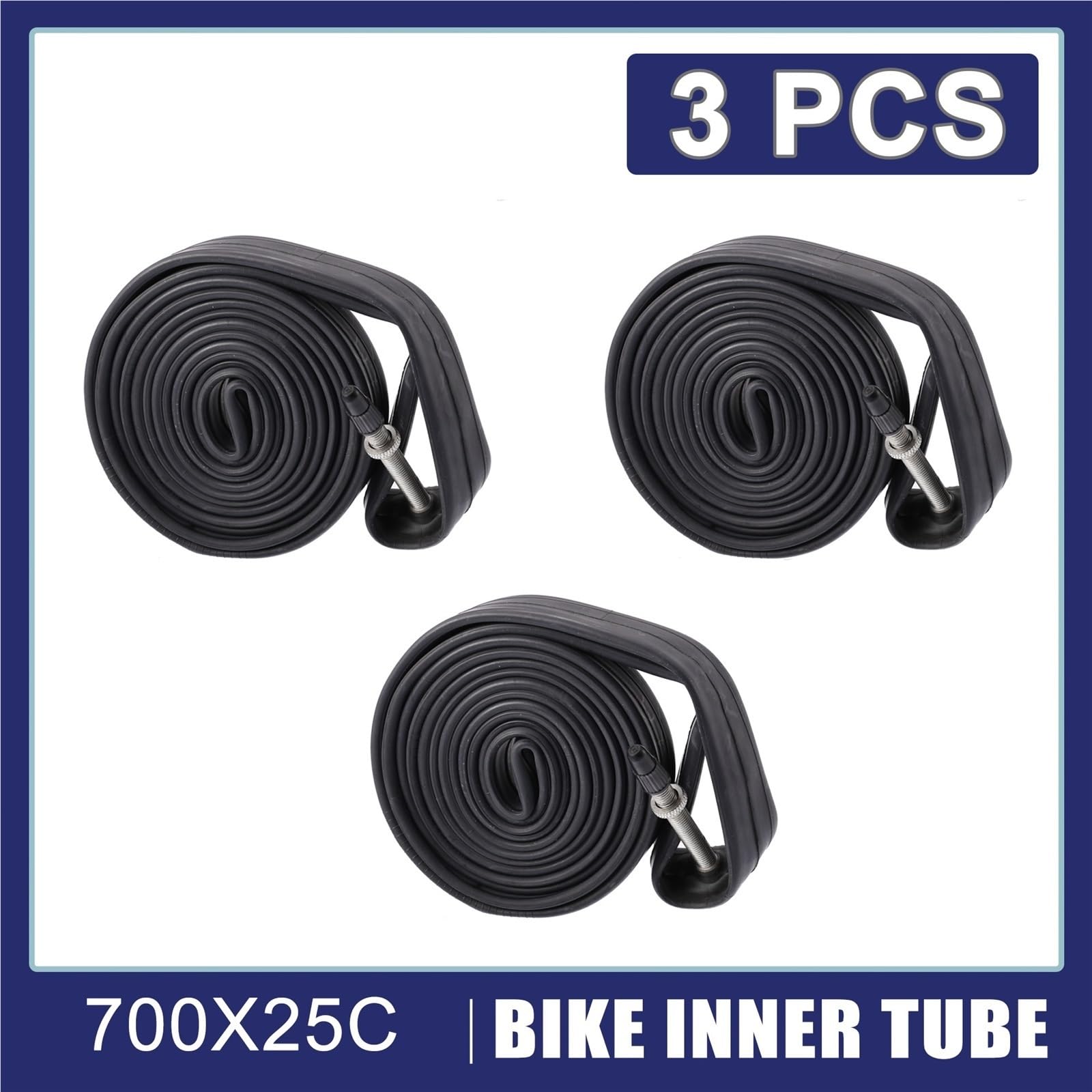 Generisch Fahrrad, 3 Stücke 700x25C Fahrradschlauch Gummi 48mm/60mm Französisches Ventil - Rennrad MTB Fahrradteile
