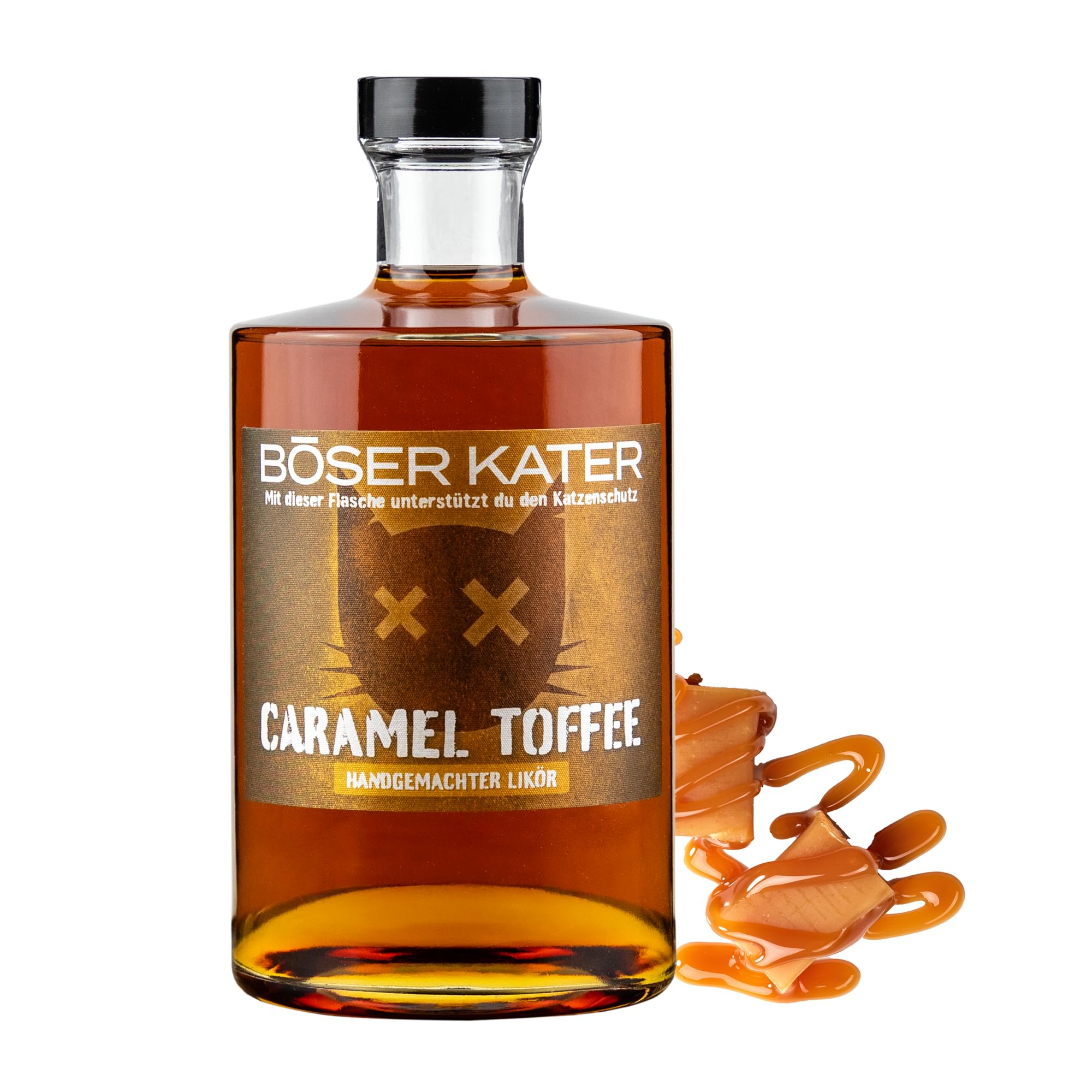 BÖSER KATER Caramel Toffee Likör | Handgemachter Karamelllikör mit feinen Toffee-Noten | Für den puren Genuss & für spannende Cocktails | Perfekte Geschenkidee | Vegan 0,5l 20% Vol.